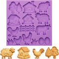 Farm Animal Silicone Mold, Lovely Cow Sheep Chicken Fondant Mold for House Design Cake Decorating Tool Biscuit Cookies Sugar Chocolate Hard Dessert Decor, 14 Cavity Baking Mold