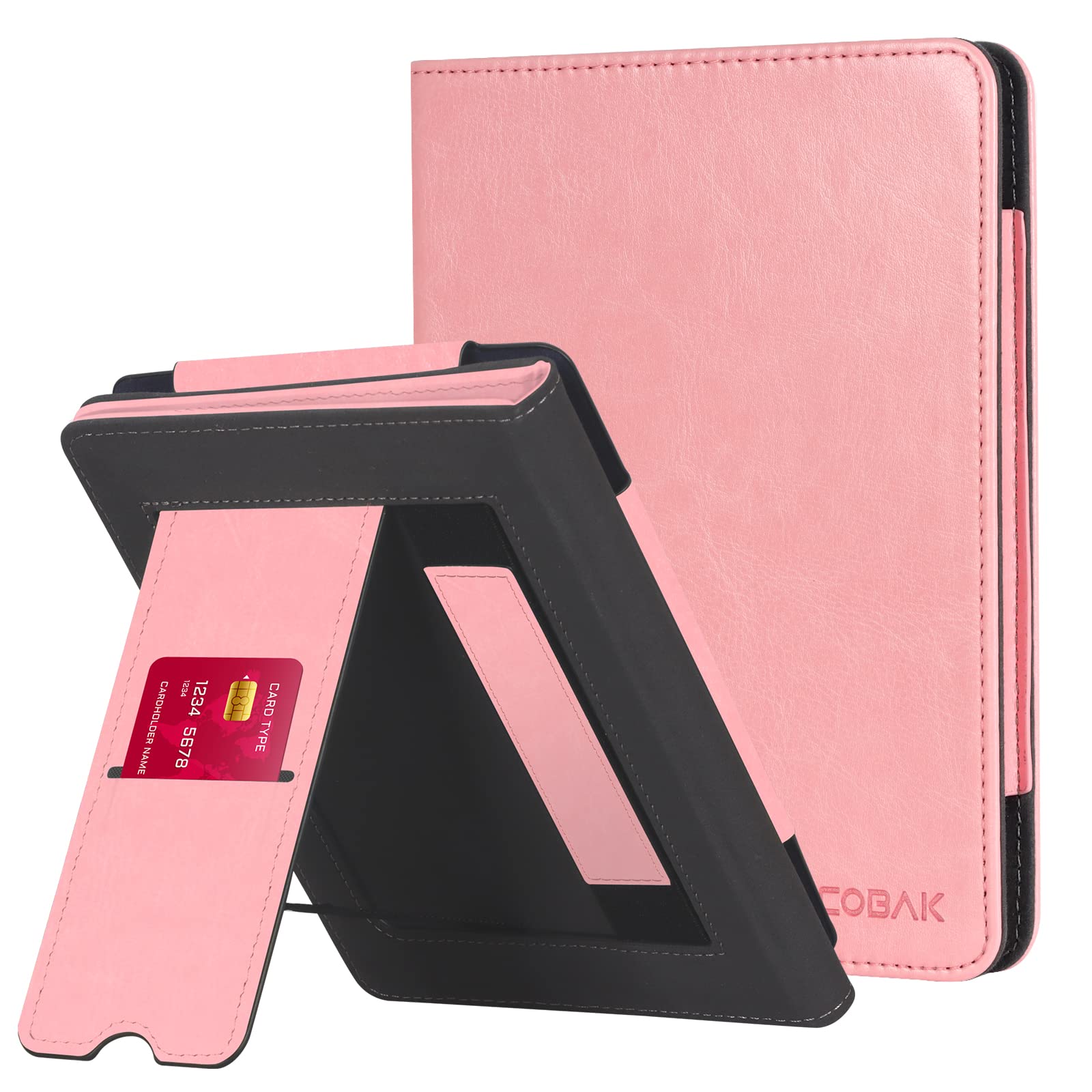 CoBak Case with Stand for Kindle Paperwhite 12th Gen 2024 Released (7") & Kindle Colorsoft Signature Edition - Durable PU Leather Cover with Auto Sleep Wake, Card Slot, Hand Strap Feature, Sage Green