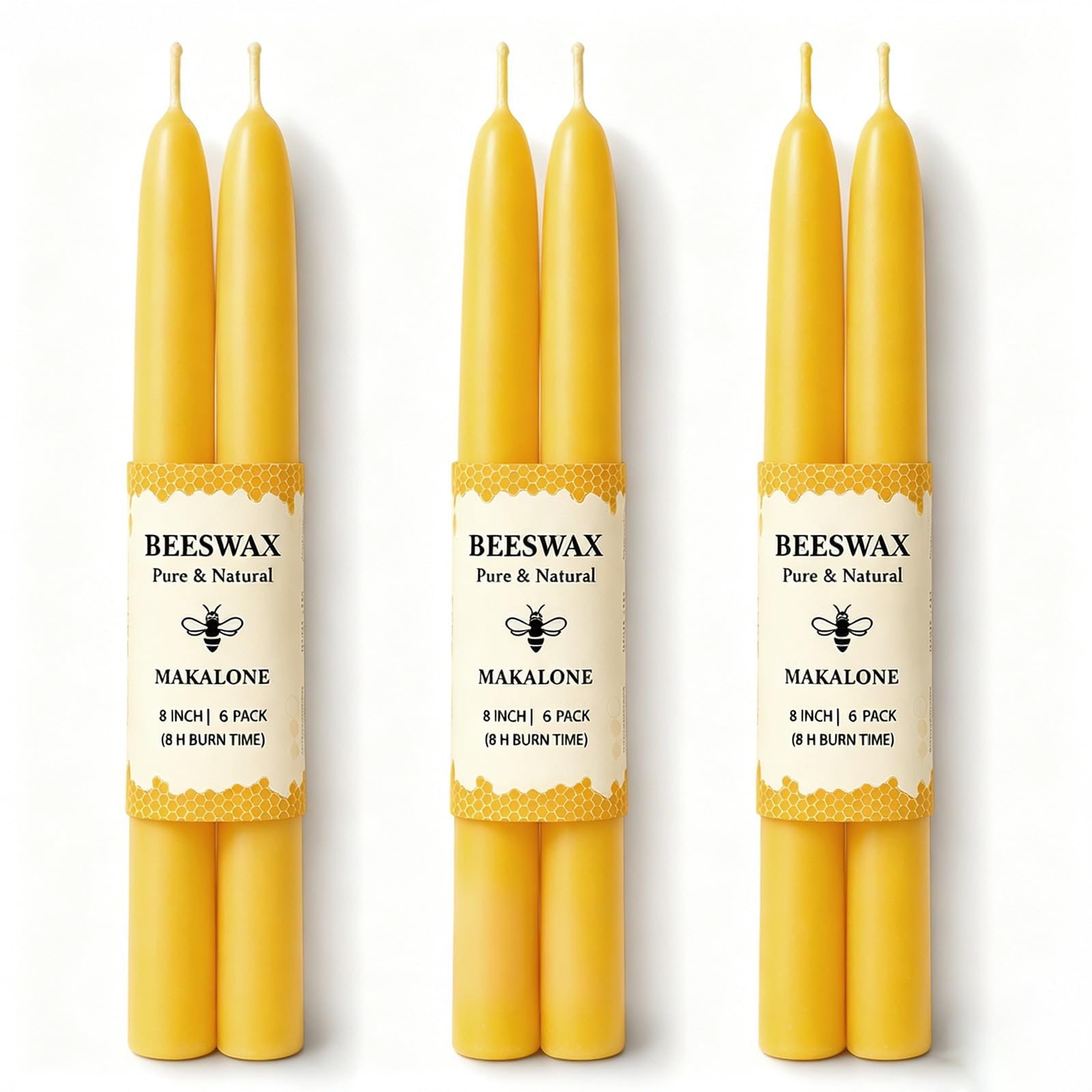 12 Pack Beeswax Taper Candles,8in Dripless Pure Beeswax Candles Non Toxic,8 Hours Long Burning 100% Natural Candle Sticks,Smokeless and Unscented Bees Wax Candle for Home,Prayer,Tall Tapered