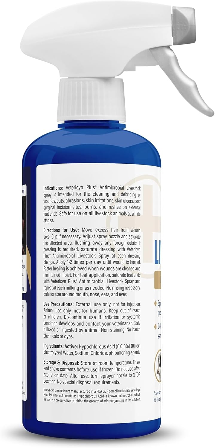 Vetericyn Plus Livestock Utility Spray | Wound Care Spray, Teat Spray, Dermal Cleanser, Safe, Non-Toxic and Antibiotic-Free Formula. 16 ounces