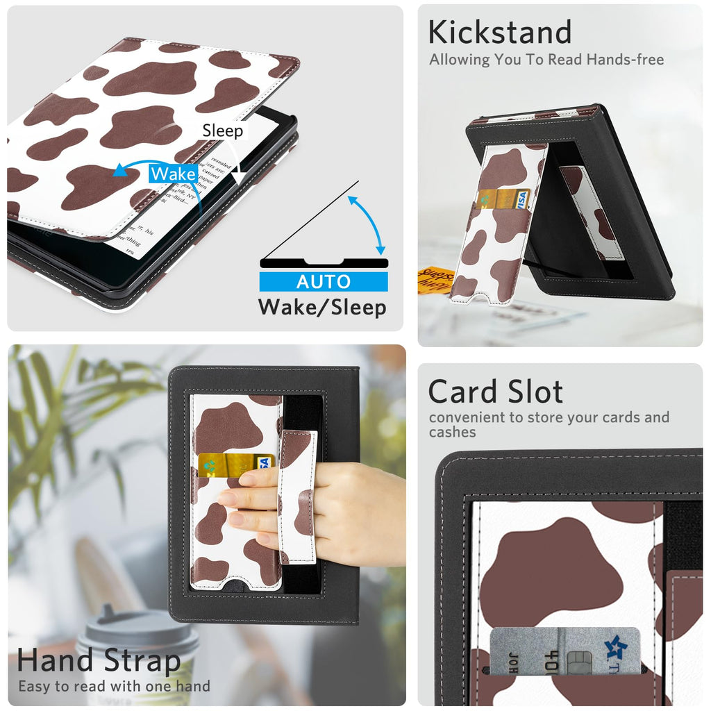 CoBak Case with Stand for Kindle Paperwhite 12th Gen 2024 Released (7") & Kindle Colorsoft Signature Edition - Durable PU Leather Cover with Auto Sleep Wake, Card Slot, Hand Strap Feature, Sage Green