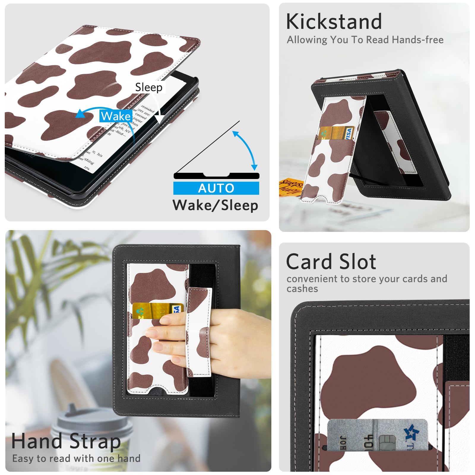 CoBak Case with Stand for Kindle Paperwhite 12th Gen 2024 Released (7") & Kindle Colorsoft Signature Edition - Durable PU Leather Cover with Auto Sleep Wake, Card Slot, Hand Strap Feature, Sage Green