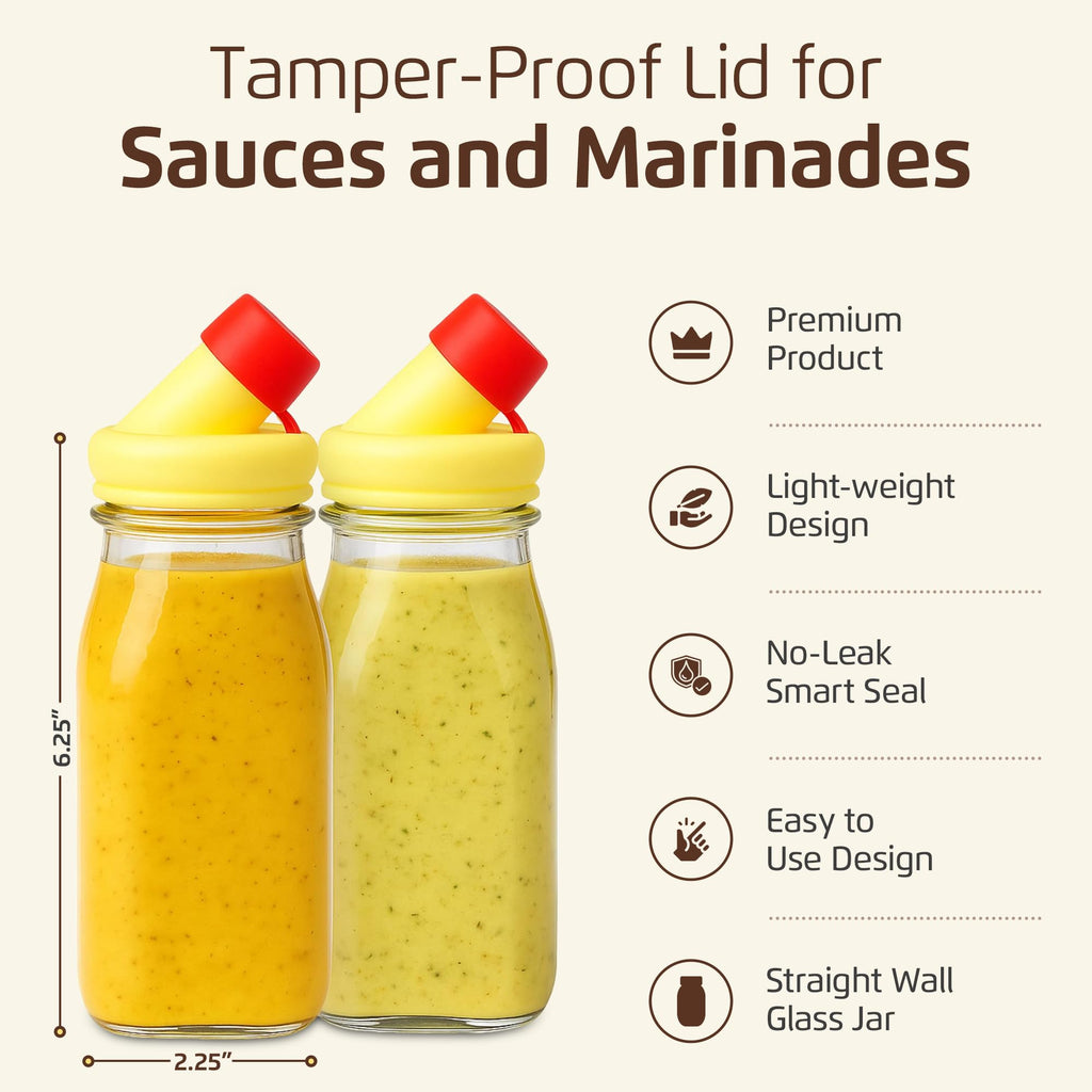 kitchentoolz Salad Dressing Shaker Bottle – 12oz Carafe Glass Bottle with Silicone Pour Spout and Tamper-Proof Lid for Sauces and Marinades - Salad Dressing Dispenser Container