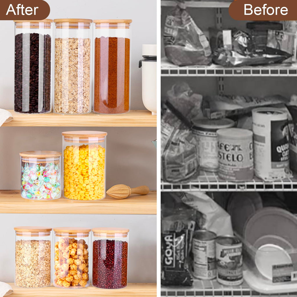 2 Pack 1.1 Gallon Square Super Wide Mouth, Airtight Glass Storage Jars, with Measurement Marks, Leak-Proof Lids for Kitchen Pantry, Canning, Dry Food (Flour, Sugar) & Drinks