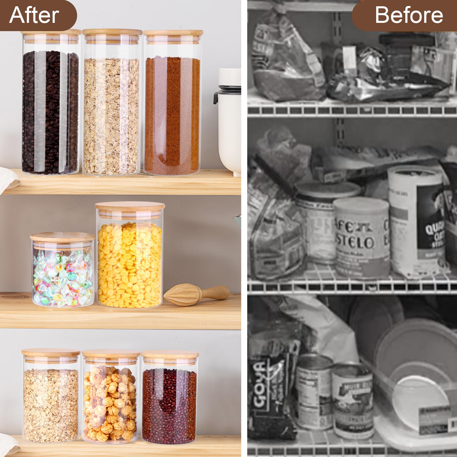 2 Pack 1.1 Gallon Square Super Wide Mouth, Airtight Glass Storage Jars, with Measurement Marks, Leak-Proof Lids for Kitchen Pantry, Canning, Dry Food (Flour, Sugar) & Drinks