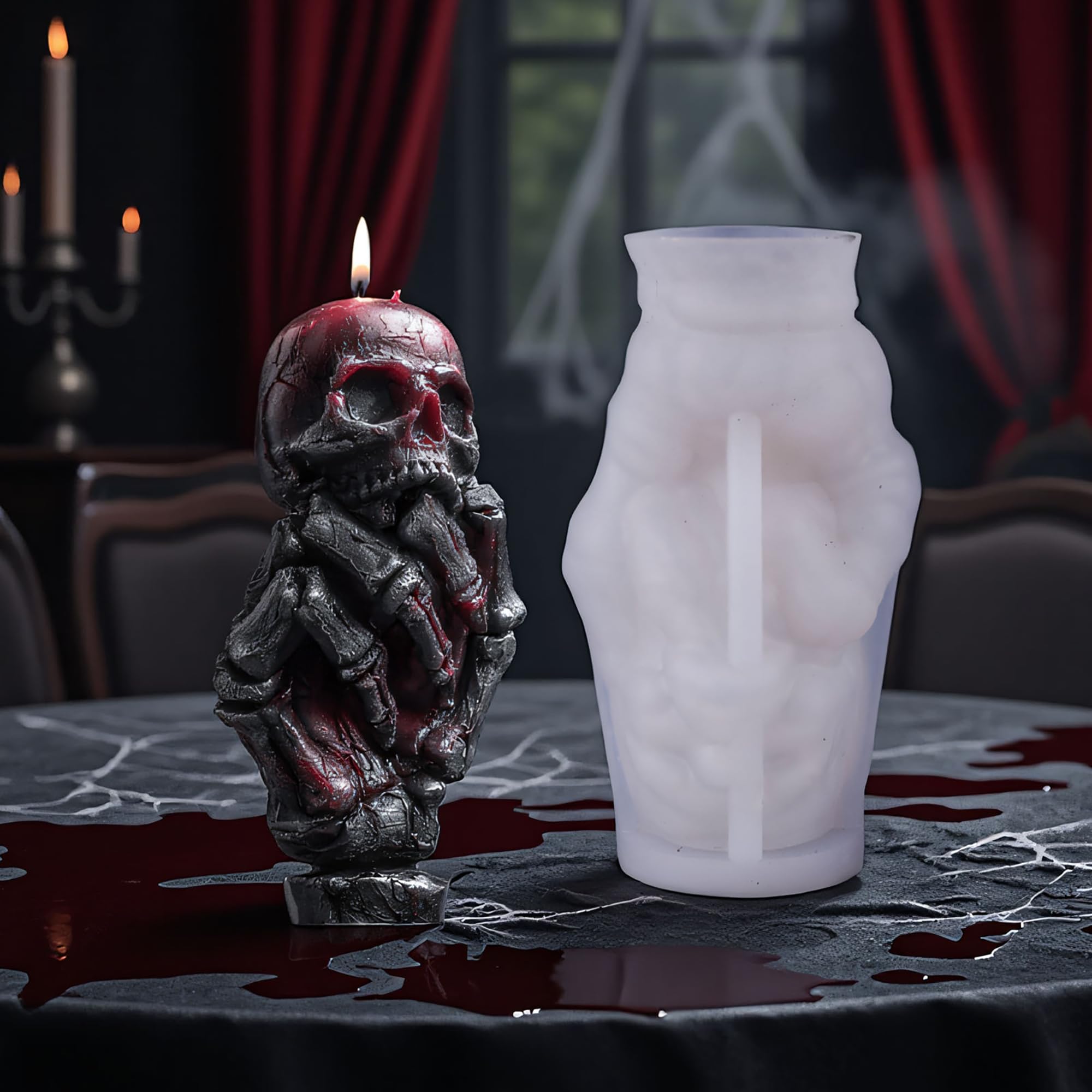 Halloween Skull Hand Ghost Cylinder Molds Silicone Wave Spiral Candle Mold - Silicone Resin Casting Molds for Candle & Resin & Soap Craft Supplies