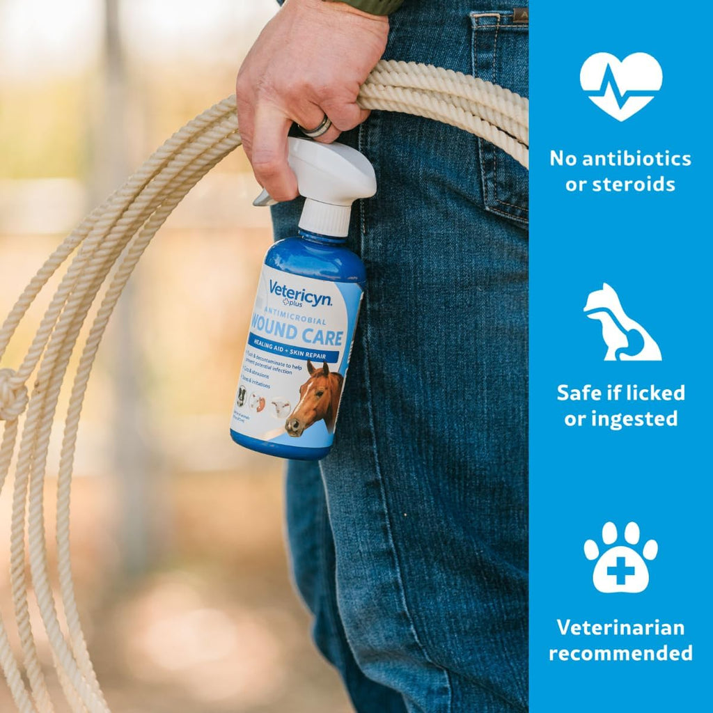 Vetericyn Plus Horse Wound Care Spray | Equine Healing Aid and Skin Repair, Clean Wounds, Relieve Itchy Skin. 16 ounces