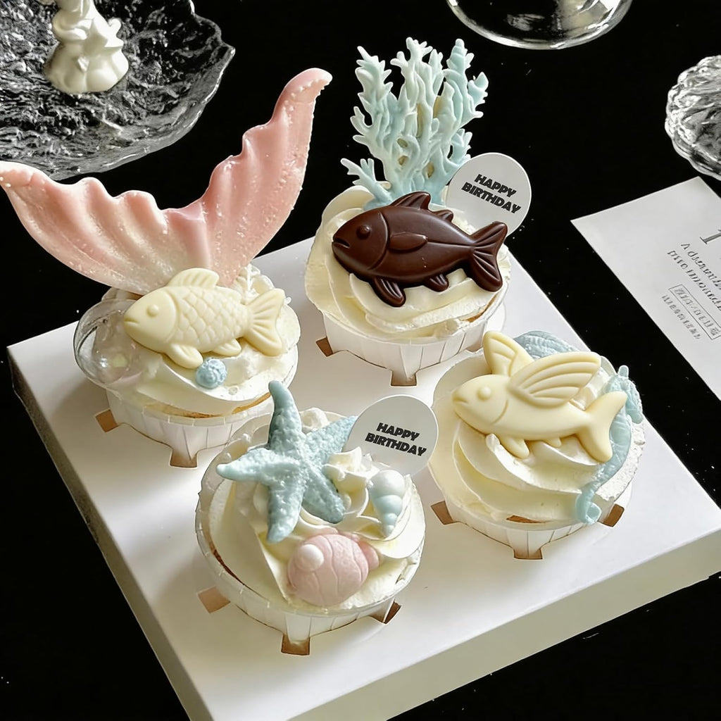 Ocean Sea Animal Silicone Molds, 2 Pack Marine Life Chocolate Mold Fish Candy Molds, Food Grade Non-Stick Baking Mould for Kids, Under The Sea Party Favors, Cake Topper, Resin, Soap Candle Making
