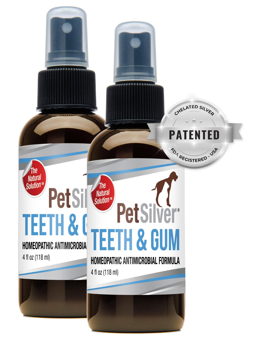 PetSilver Teeth & Gum Spray - Dog Dental & Teeth Cleaning Spray for Plaque & Tartar Build-Up Reduction - Natural Breath Freshener for Dogs and Cats - Patented Chelated Silver - Made in The USA - 4 oz