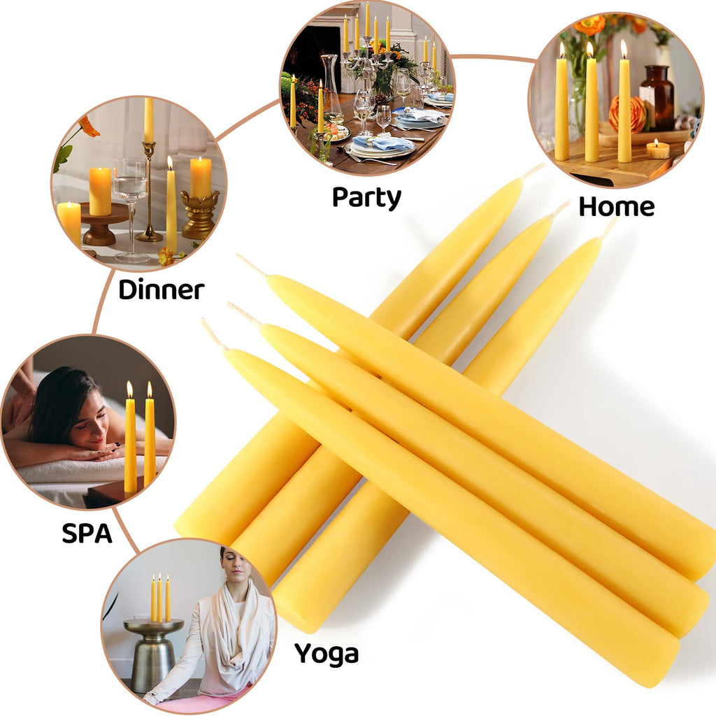 12 Pack Beeswax Taper Candles,8in Dripless Pure Beeswax Candles Non Toxic,8 Hours Long Burning 100% Natural Candle Sticks,Smokeless and Unscented Bees Wax Candle for Home,Prayer,Tall Tapered