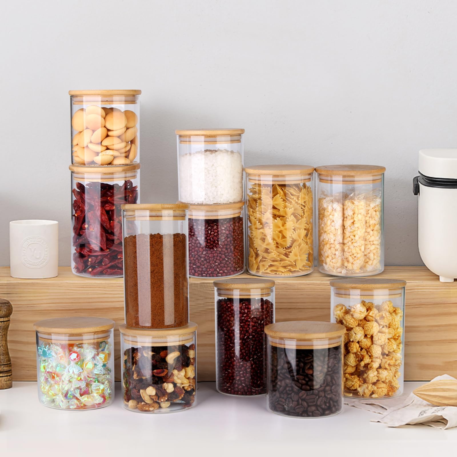 2 Pack 1.1 Gallon Square Super Wide Mouth, Airtight Glass Storage Jars, with Measurement Marks, Leak-Proof Lids for Kitchen Pantry, Canning, Dry Food (Flour, Sugar) & Drinks