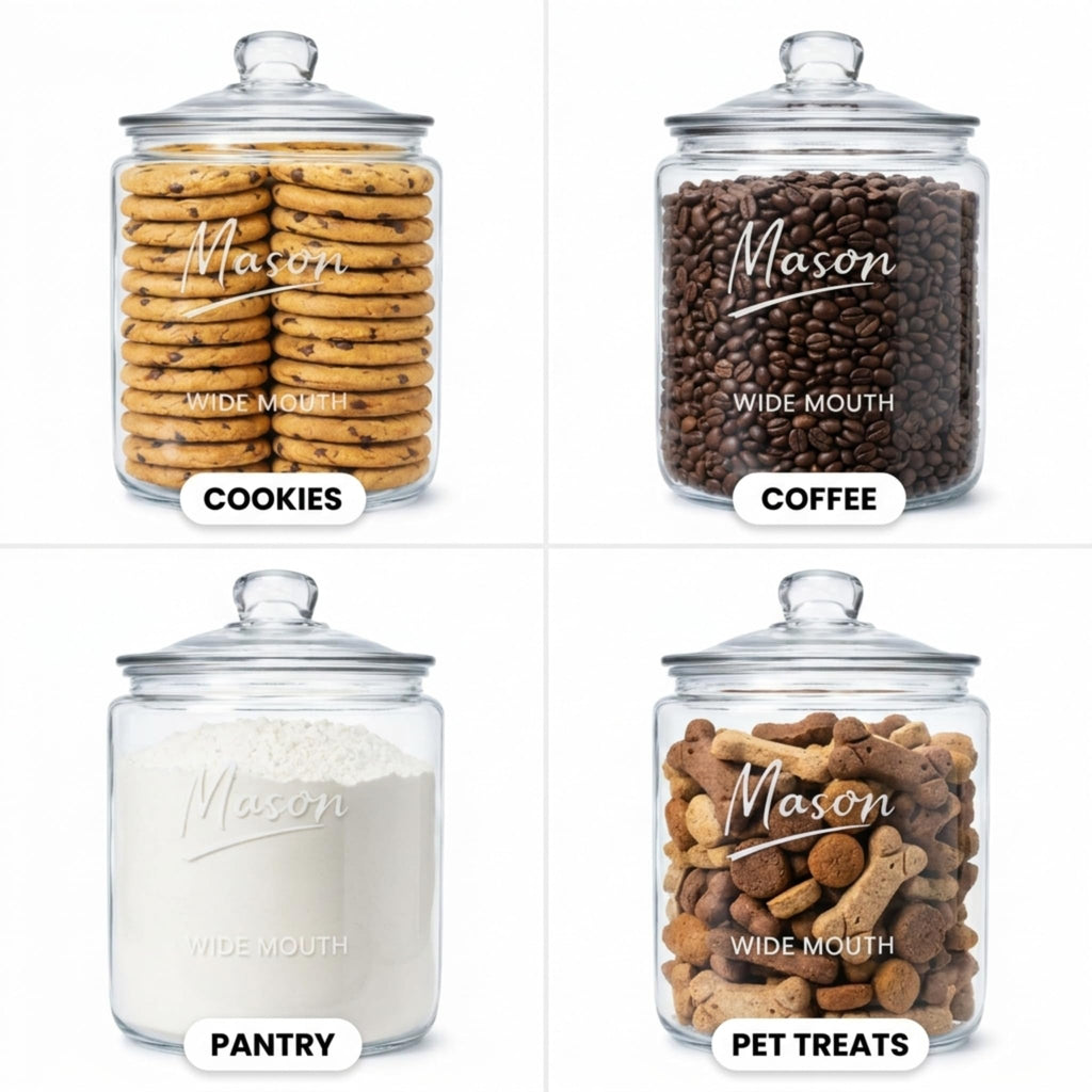 1 Gallon Mason Glass Jar with Lid – Wide Mouth Glass Storage Jar with Airtight Lid, Kitchen Pantry Container with Measurement Markings for Cookies, Candy, Flour Jar, Sugar & Dog Treats