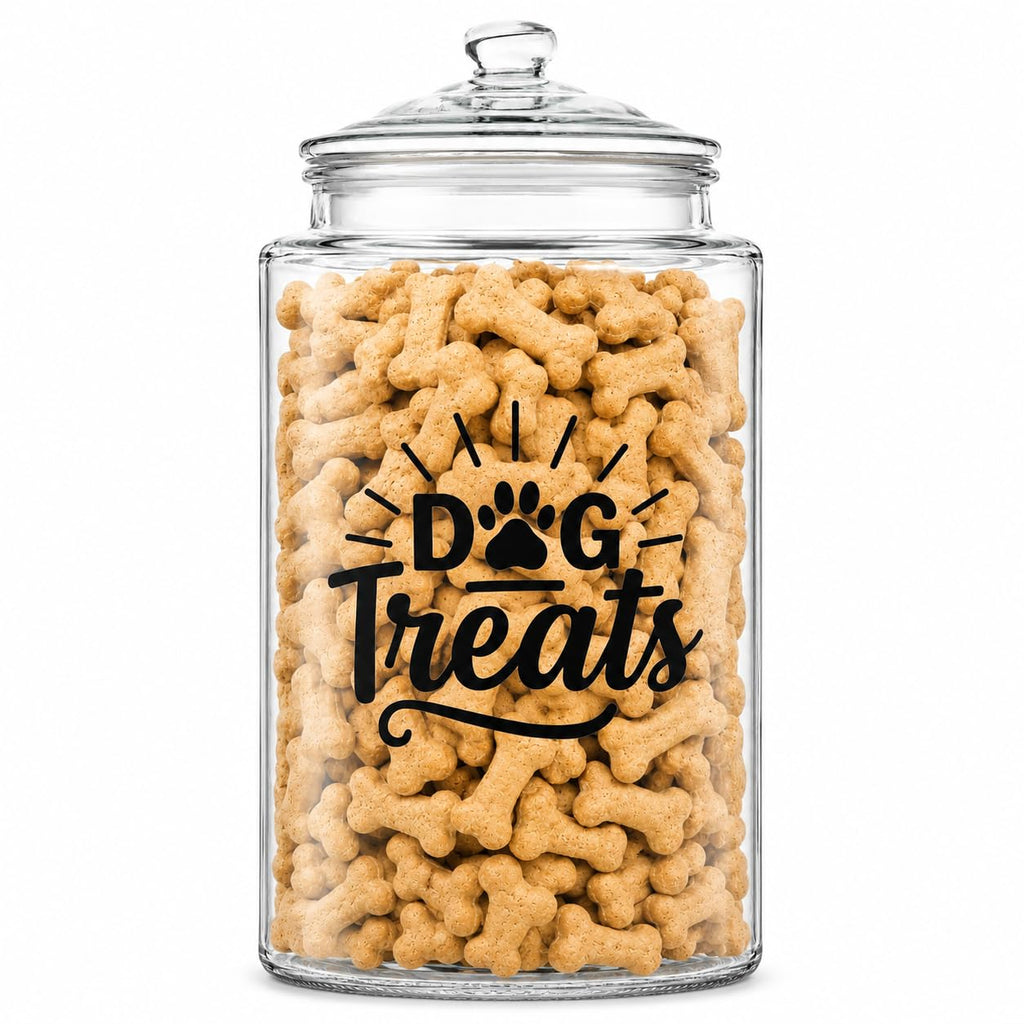 kitchentoolz 1-Gallon Glass Dog Treat Container Airtight – Large Countertop Dog Cookie Jar with Lid for Dog Treat Storage, Decorative Treat Jar & Dachshund Accessories