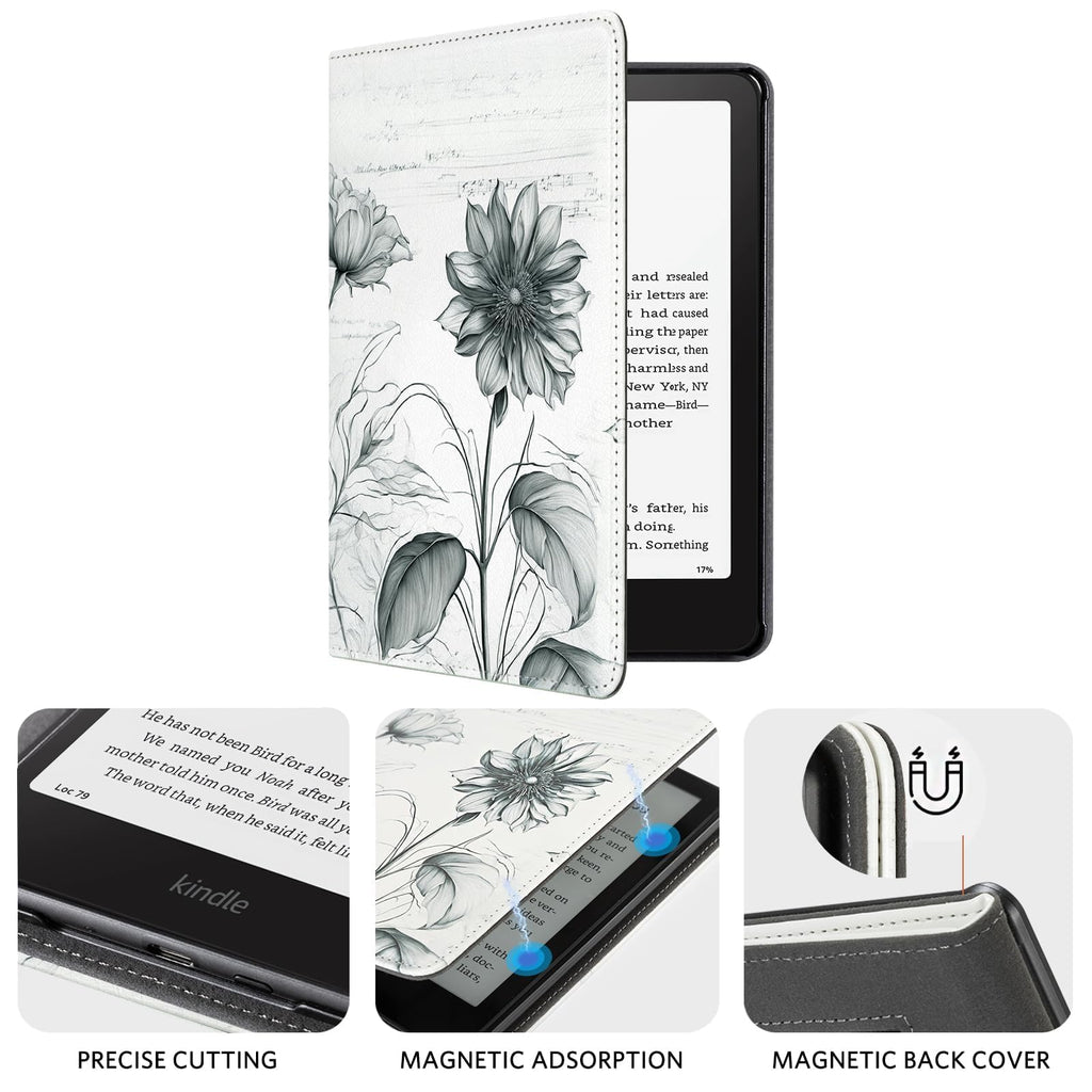 CoBak Case with Stand for Kindle Paperwhite 12th Gen 2024 Released (7") & Kindle Colorsoft Signature Edition - Durable PU Leather Cover with Auto Sleep Wake, Card Slot, Hand Strap Feature, Sage Green