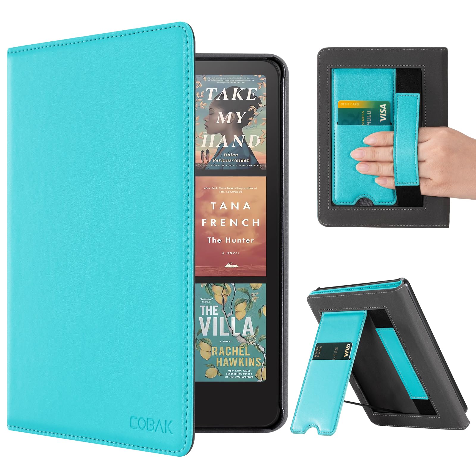 CoBak Case with Stand for Kindle Paperwhite 12th Gen 2024 Released (7") & Kindle Colorsoft Signature Edition - Durable PU Leather Cover with Auto Sleep Wake, Card Slot, Hand Strap Feature, Sage Green