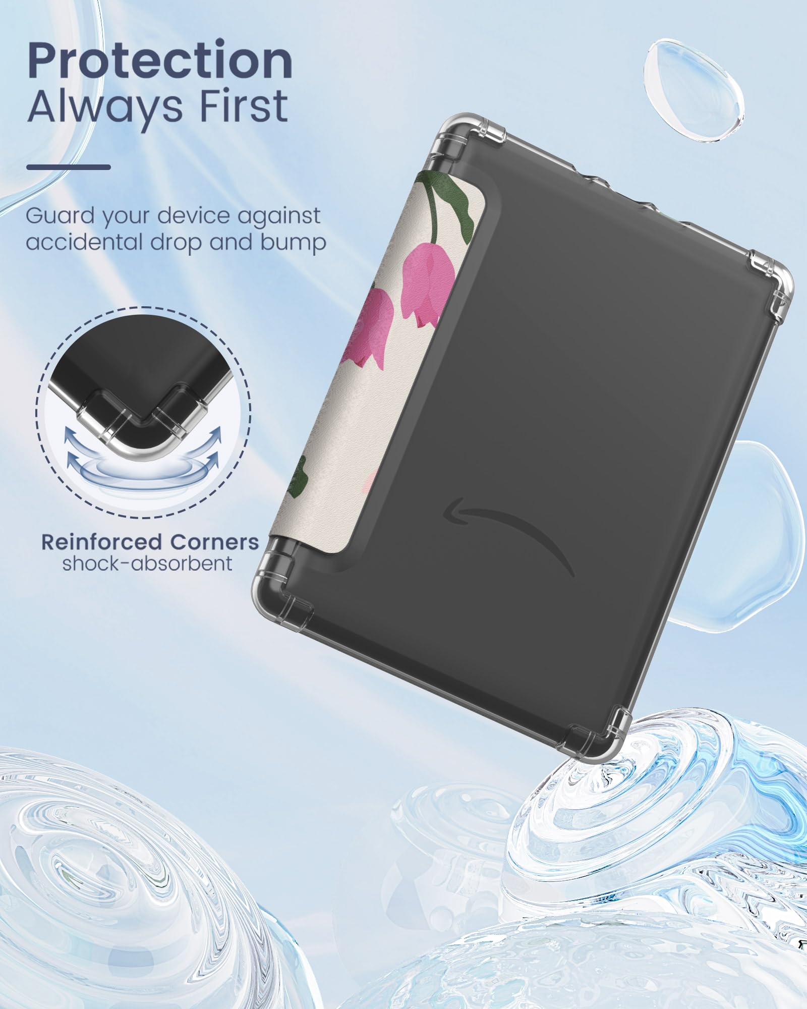 MoKo Case for 6" Kindle (11th Generation-2024/2022 Release), Ultra Clear Soft Flexible Transparent TPU Back Cover Light Shell with Auto Wake/Sleep for Kindle 11th Generation 2024, White Blue Floral