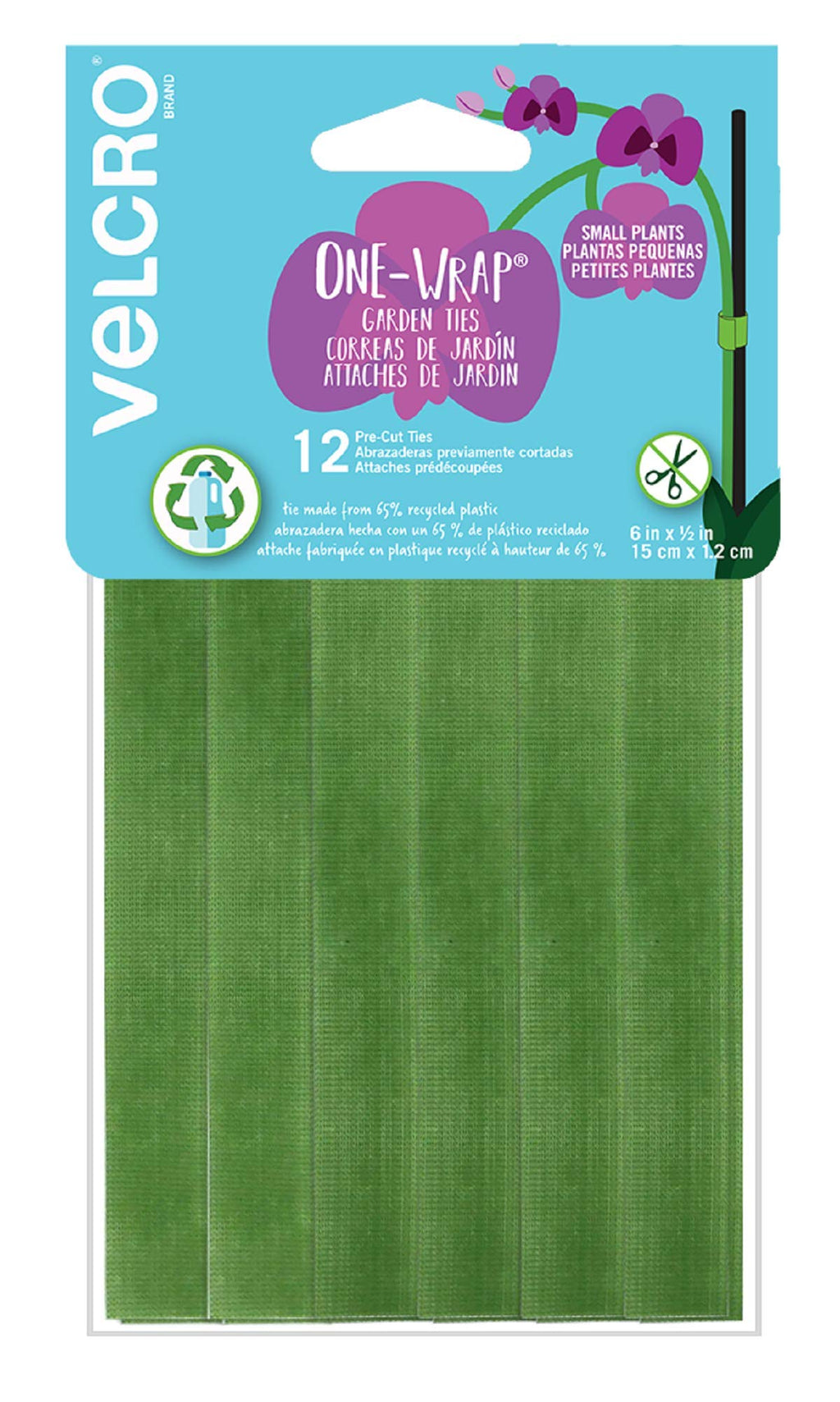 VELCRO Brand VEL-30071-USA ONE-WRAP Garden Ties | Plant Supports for Effective Growing | Strong Grips are Reusable and Adjustable | Cut-to-Length, 50 ft x 1/2 in, Green-Recycled Plastic