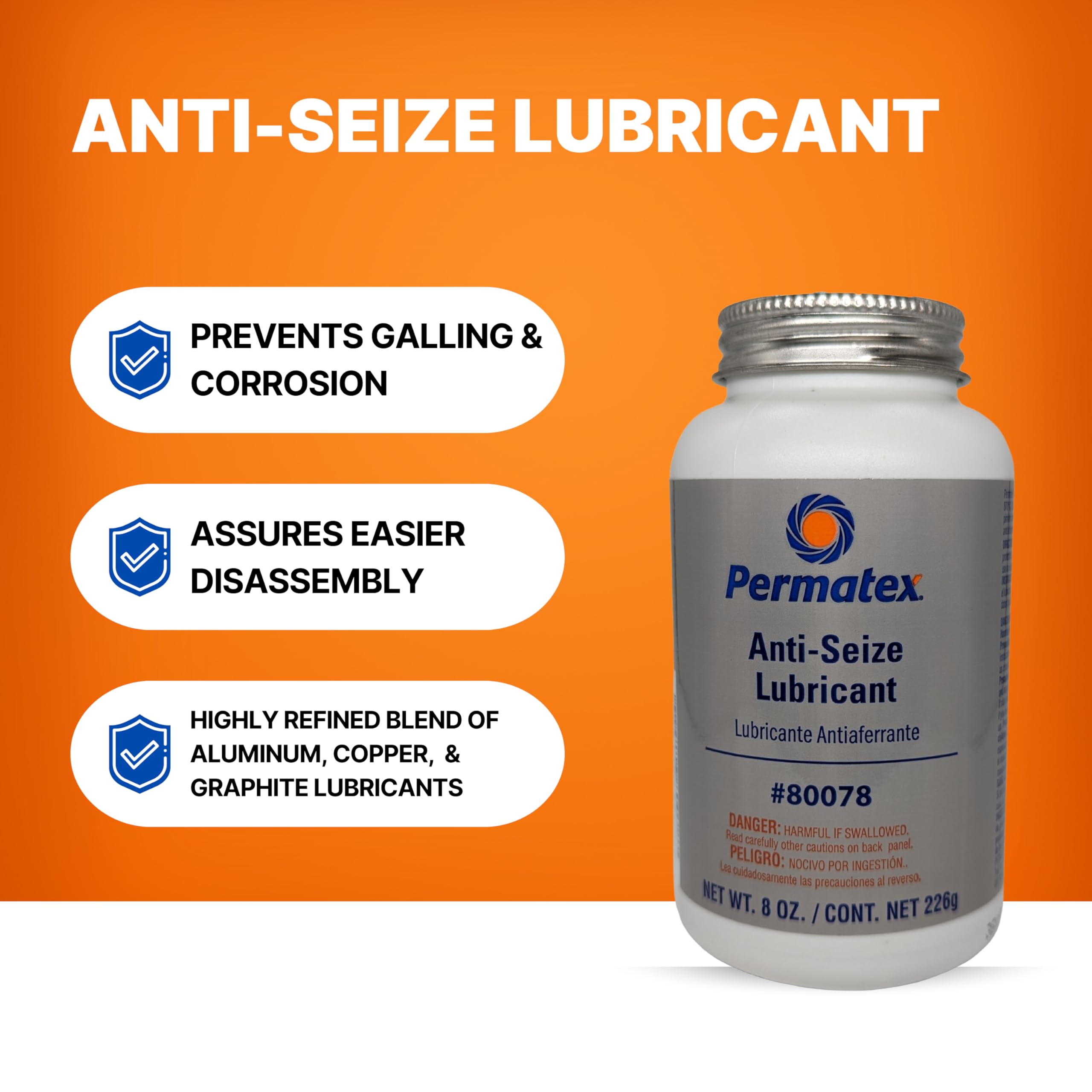 Permatex 80078 Anti-Seize Lubricant with Brush Top Bottle, 8 oz.