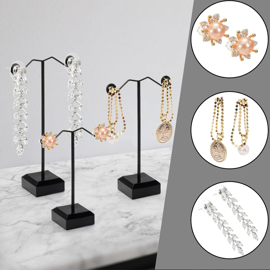 Coloch 18 Pcs Metal Earring Holder, Black T Bar Earring Display with 3 Heights Hoop Earring Display Stand with Acrylic Base Earring Showroom and Tradeshow Showcase Displays for Selling, Shows