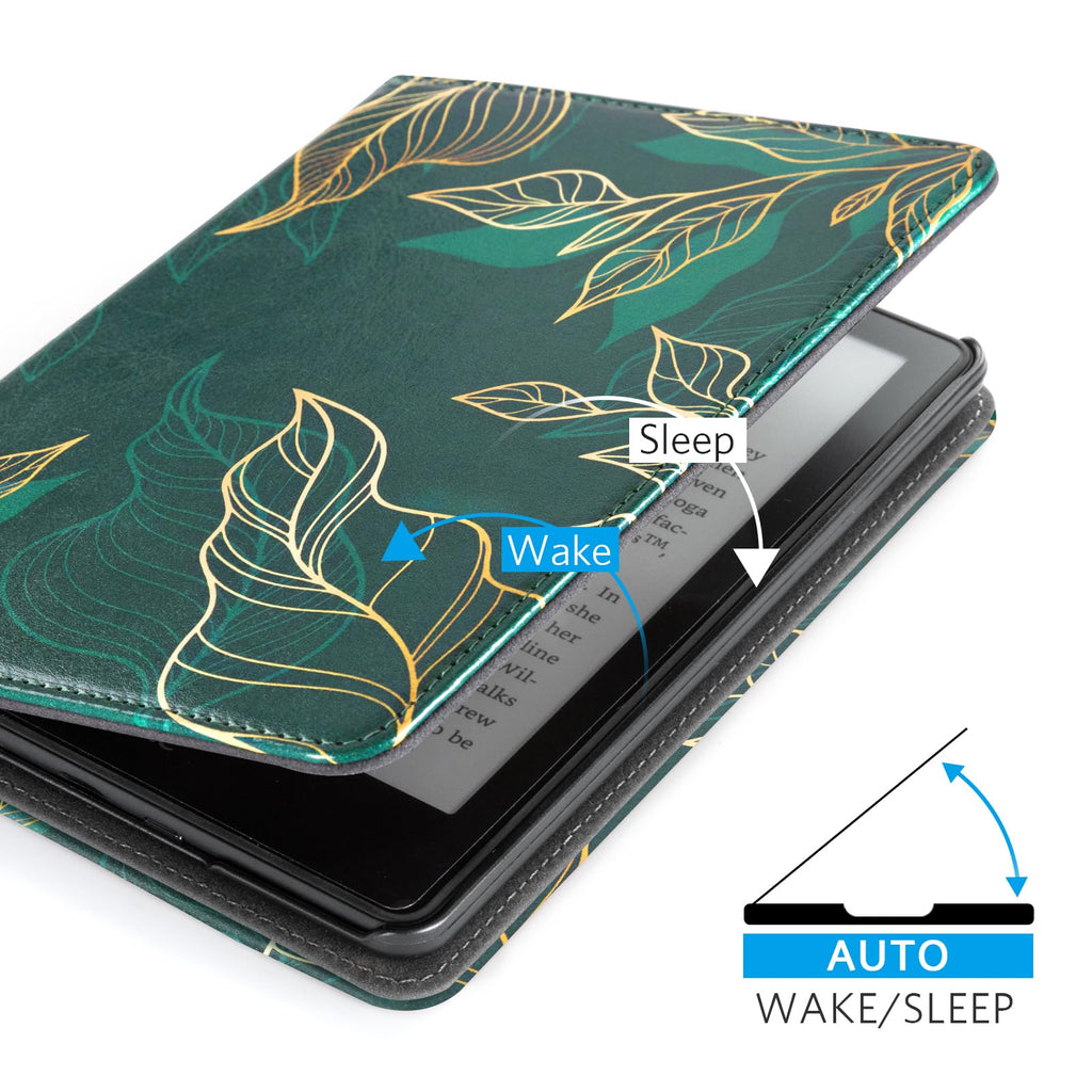 CoBak Case with Stand for Kindle Paperwhite 12th Gen 2024 Released (7") & Kindle Colorsoft Signature Edition - Durable PU Leather Cover with Auto Sleep Wake, Card Slot, Hand Strap Feature, Sage Green