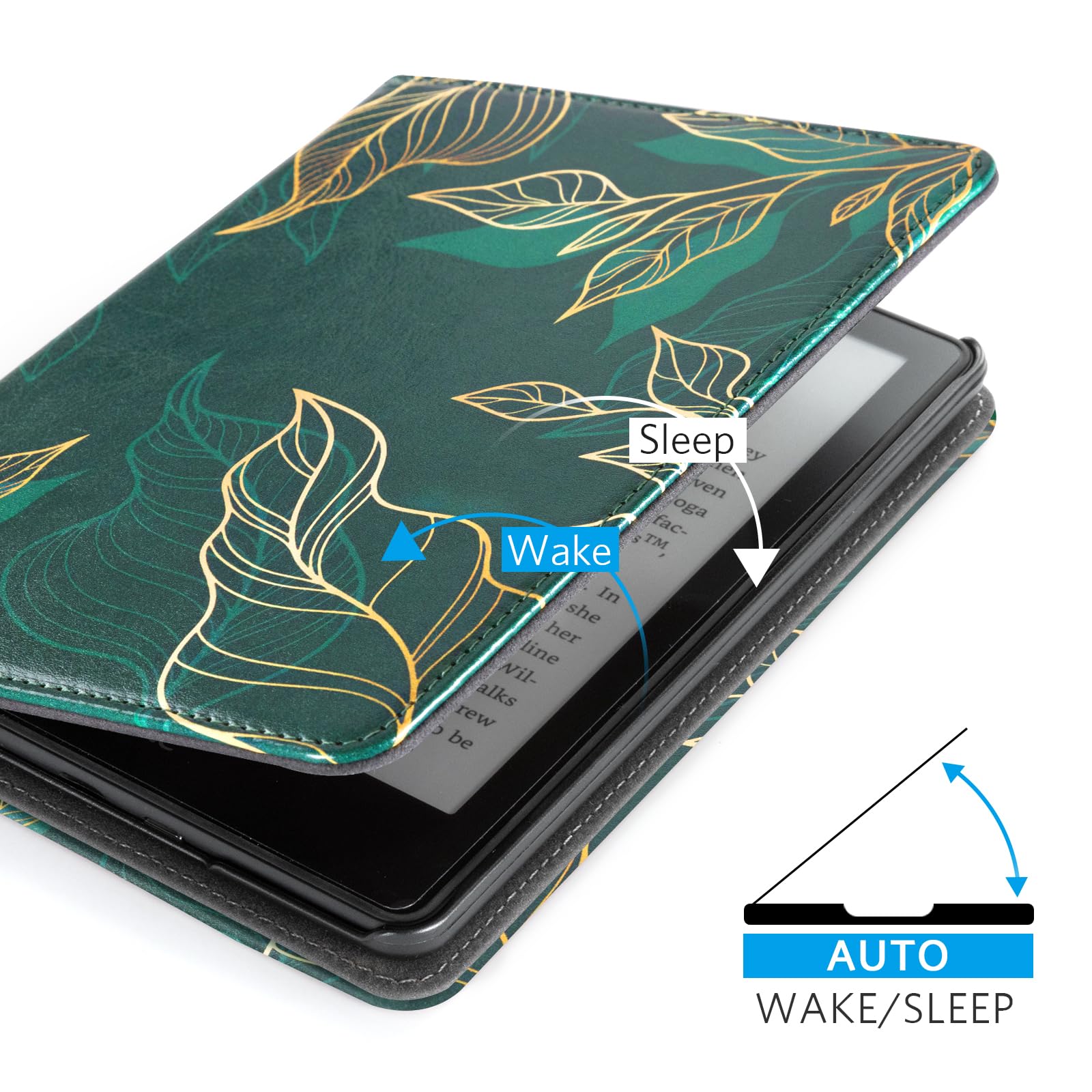 CoBak Case with Stand for Kindle Paperwhite 12th Gen 2024 Released (7") & Kindle Colorsoft Signature Edition - Durable PU Leather Cover with Auto Sleep Wake, Card Slot, Hand Strap Feature, Sage Green