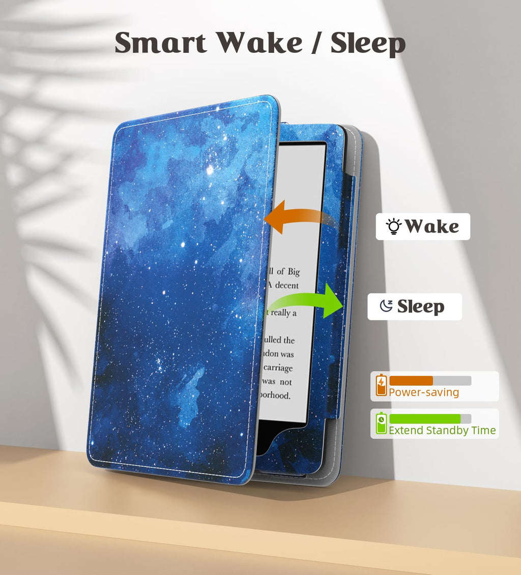 MoKo Case for 7"/6.8" Kindle Paperwhite(12th/11th Generation-2024/2021) and Kindle Colorsoft Signature Edition, Slim PU Shell Cover Case with Auto-Wake/Sleep for Kindle Paperwhite 2024, Flowers