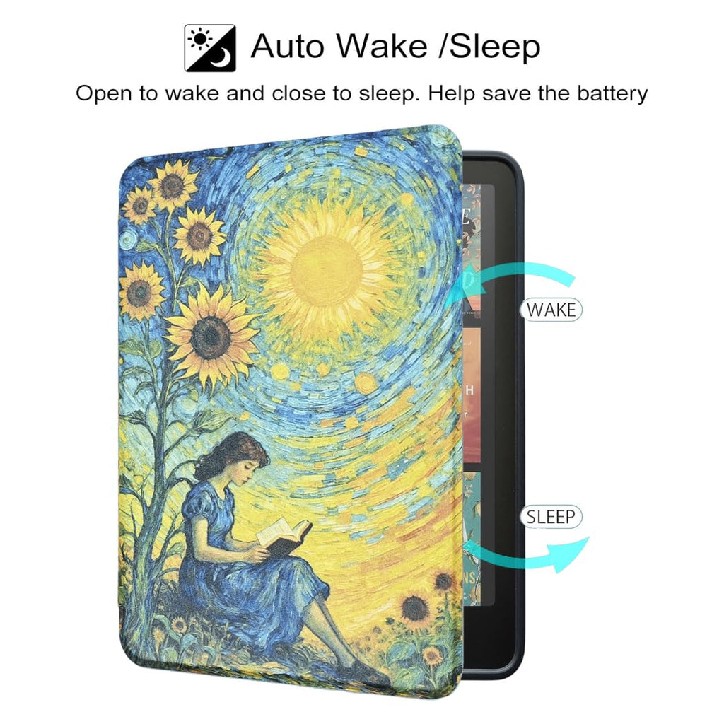 Case for All-New Kindle Paperwhite 12th Gen 2024 and Kindle Colorsoft Signature Edition, Book Lovers Gifts Lightweight PU Leather Protective Cover with Auto Sleep Wake Hand Strap