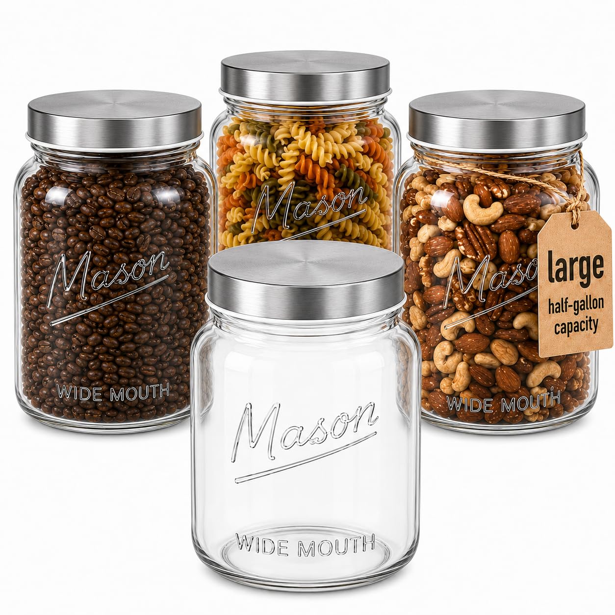 Kitchentoolz 64 oz Mason Jars Wide Mouth 2-Pack – Half Gallon Glass Jar with Lid – 1/2 Gallon Large Mason Jars with Lids for Food Storage, Canning, and Fermenting