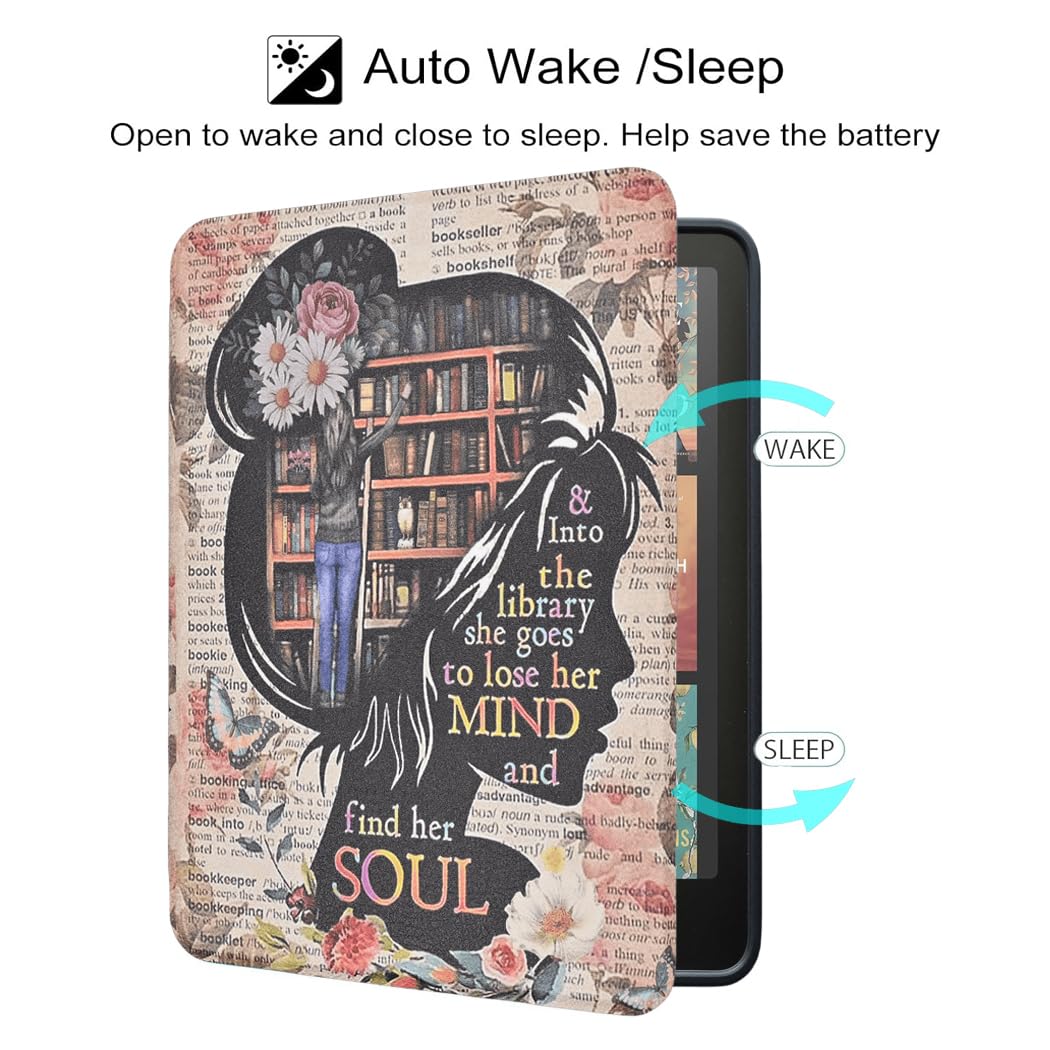 Case for All-New Kindle Paperwhite 12th Gen 2024 and Kindle Colorsoft Signature Edition, Book Lovers Gifts Lightweight PU Leather Protective Cover with Auto Sleep Wake Hand Strap