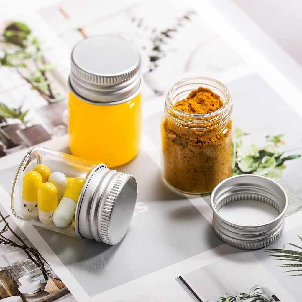 Coloch 36 Pack 15ml Empty Glass Jars with Screw Aluminum Caps, 0.5Oz Mini Cosmetics Container Jar Glass Paint Jar Refillable Oil Vials Test Bottles for Cosmetics, Chemicals, Decoration