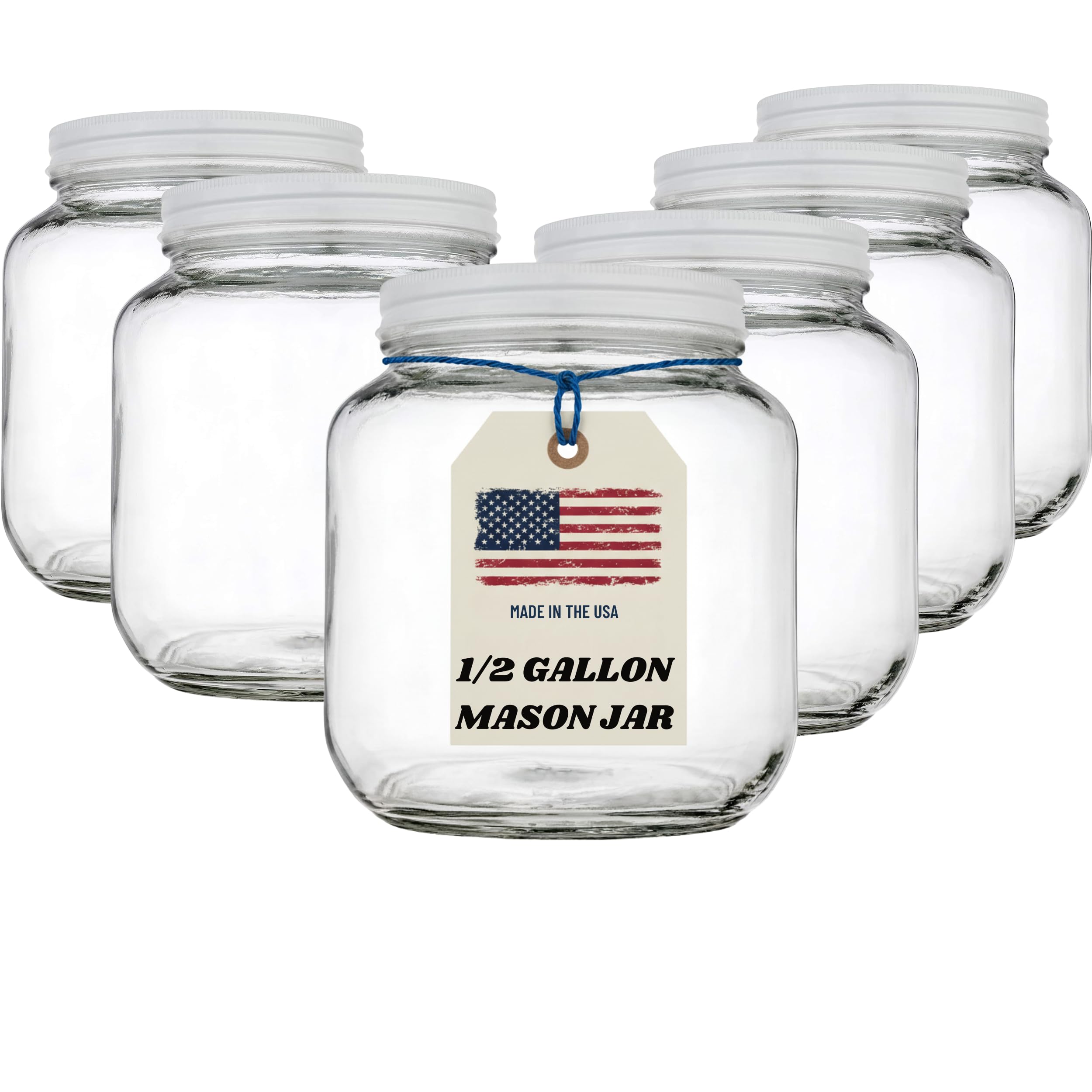 kitchentoolz Half Gallon Glass Large Mason Jar Wide Mouth with Airtight Metal Lid - 1/2 Gallon Mason Jars - BPA-Free Glass Jar with Lid - Dishwasher Safe Made in USA