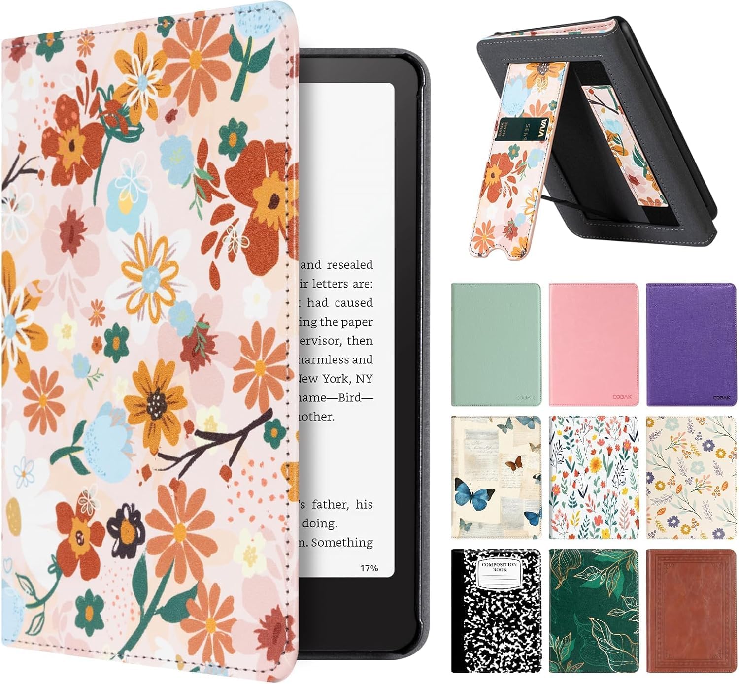 CoBak Case with Stand for Kindle Paperwhite 12th Gen 2024 Released (7") & Kindle Colorsoft Signature Edition - Durable PU Leather Cover with Auto Sleep Wake, Card Slot, Hand Strap Feature, Sage Green
