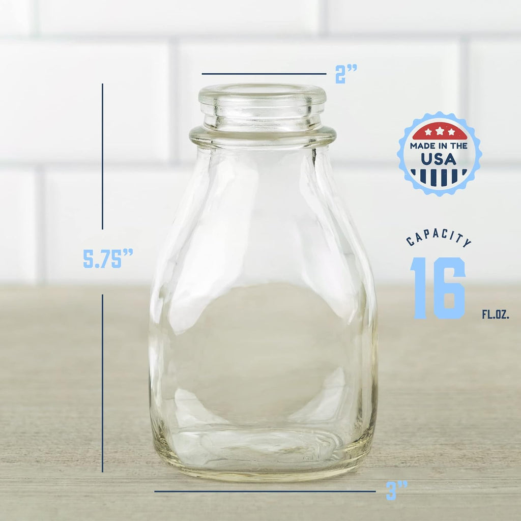 kitchentoolz 16 oz Glass Milk Bottle with Lid and Pour Spout – Small Glass Creamer Container for Refrigerator – Airtight Pint Milk Bottle for Coffee, Tea, and Liquid Storage
