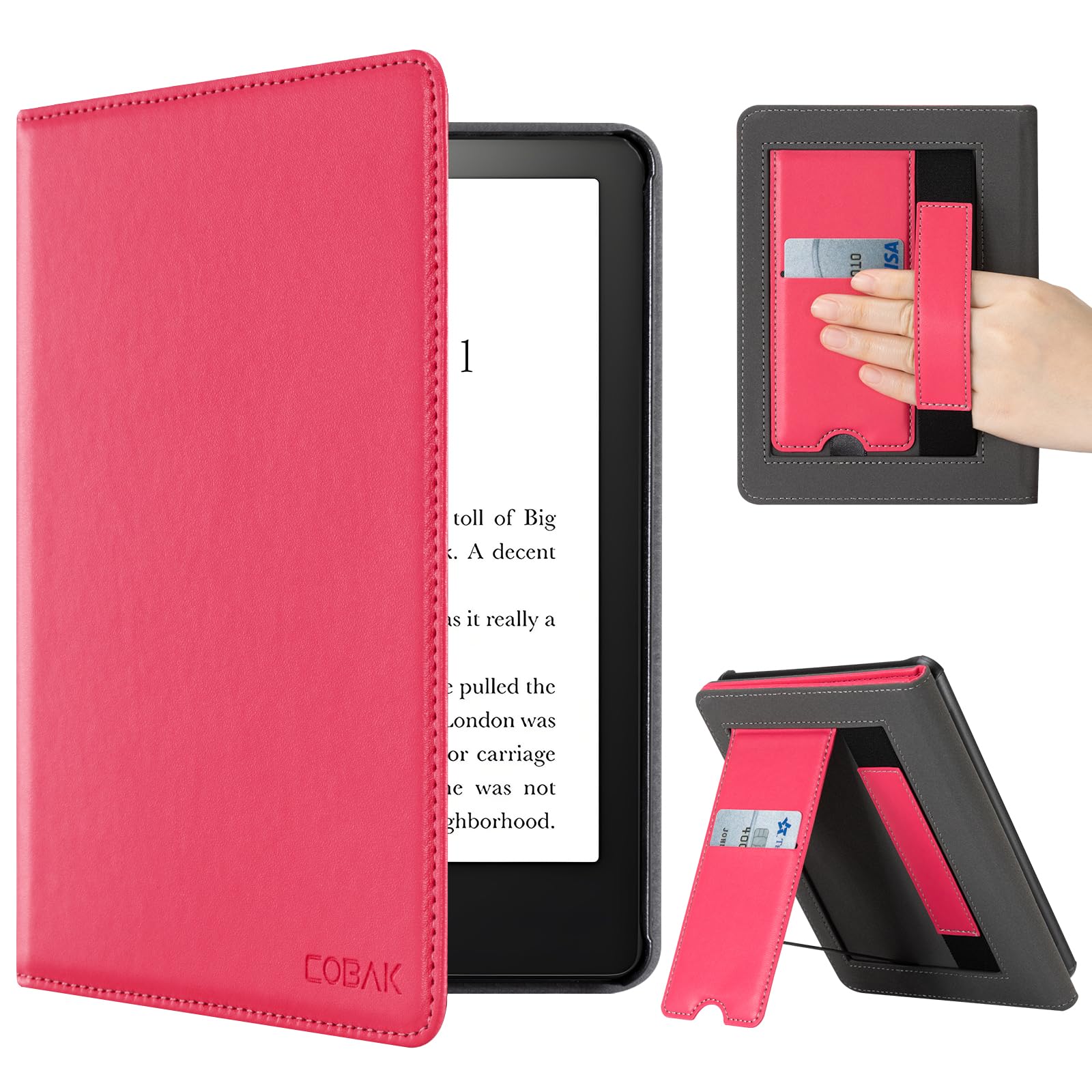 CoBak Case with Stand for Kindle Paperwhite 12th Gen 2024 Released (7") & Kindle Colorsoft Signature Edition - Durable PU Leather Cover with Auto Sleep Wake, Card Slot, Hand Strap Feature, Sage Green