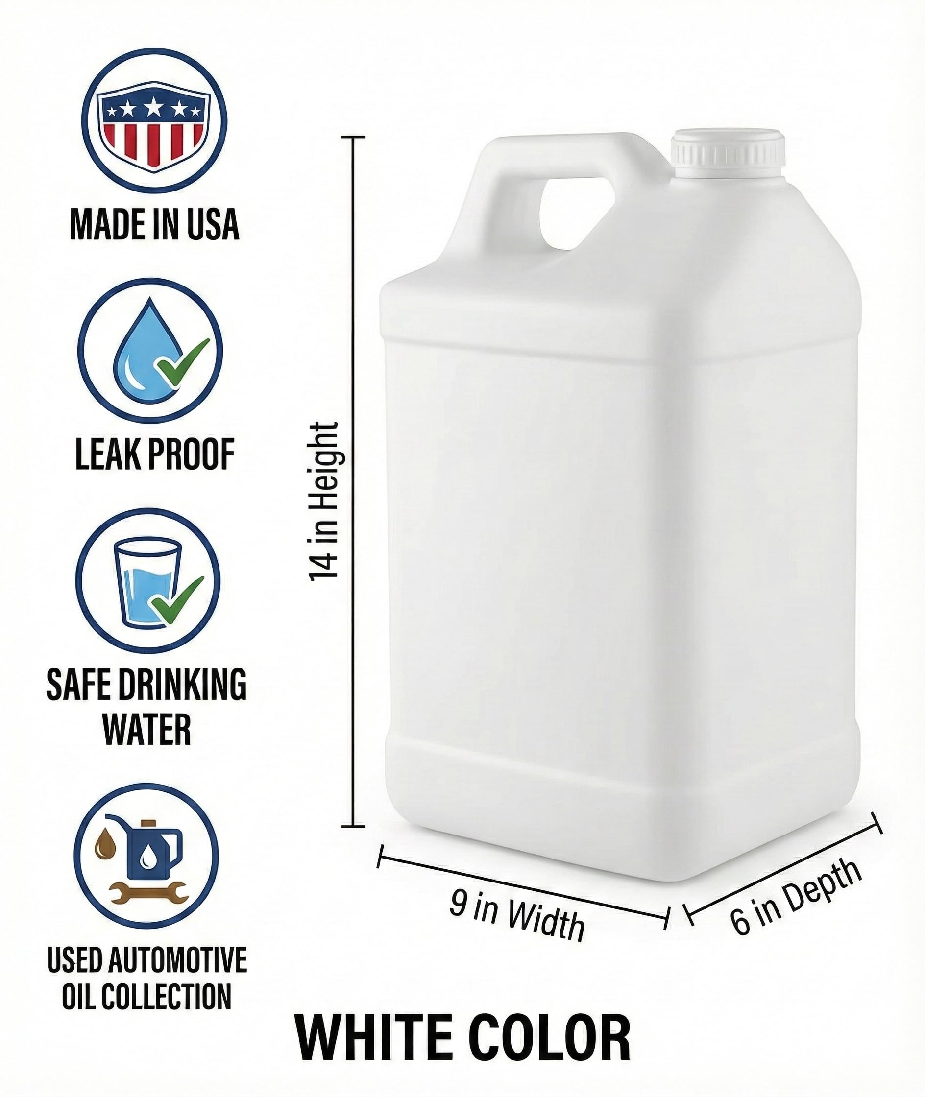 kitchentoolz 2.5 Gallon Water Jug – Water Container Heavy-Duty HDPE Carboy for Automotive Used Oil Container & Liquid Storage – 10 Liter Water Jugs with Secure Lid – Made in USA