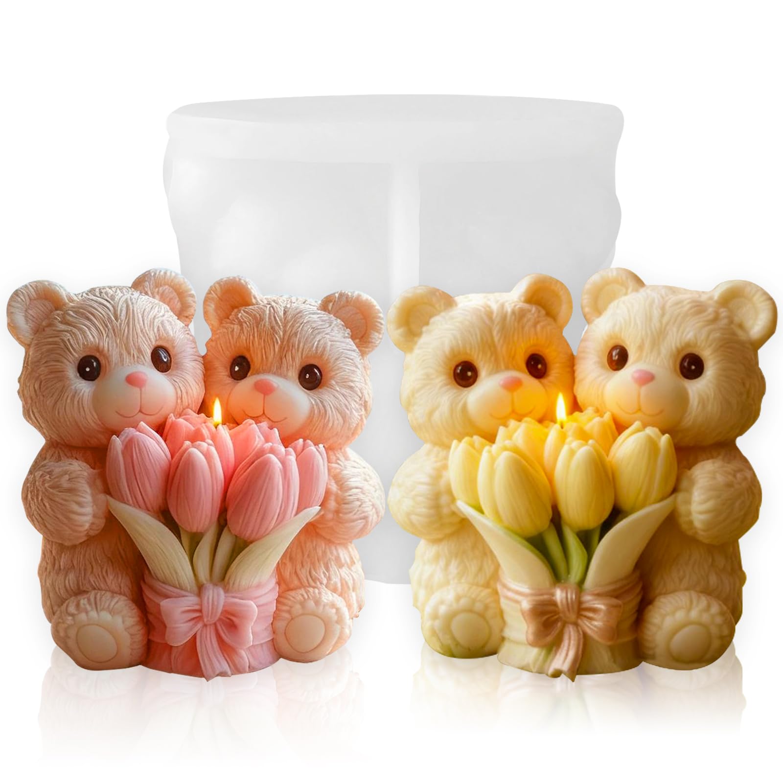2PCS 3D Rose Bear Wax Candle Mold,Teddy Bear Candle Making Molds,Cute Epoxy Resin Molds,Ornament for DIY Wax Candles Art Craft Cake Chocolate Soap Mold Home Decor Valentine Gifts Birthday Gift