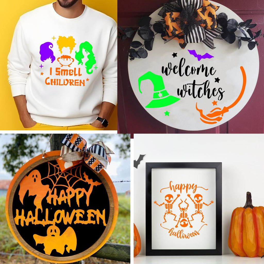 HUAKENER 9 Pcs Halloween Stencils for Painting, 12 Inch Large Round Halloween Templates, Reusable Halloween Stencils for Painting on Wood Walls Windows Doors Mats Fabric