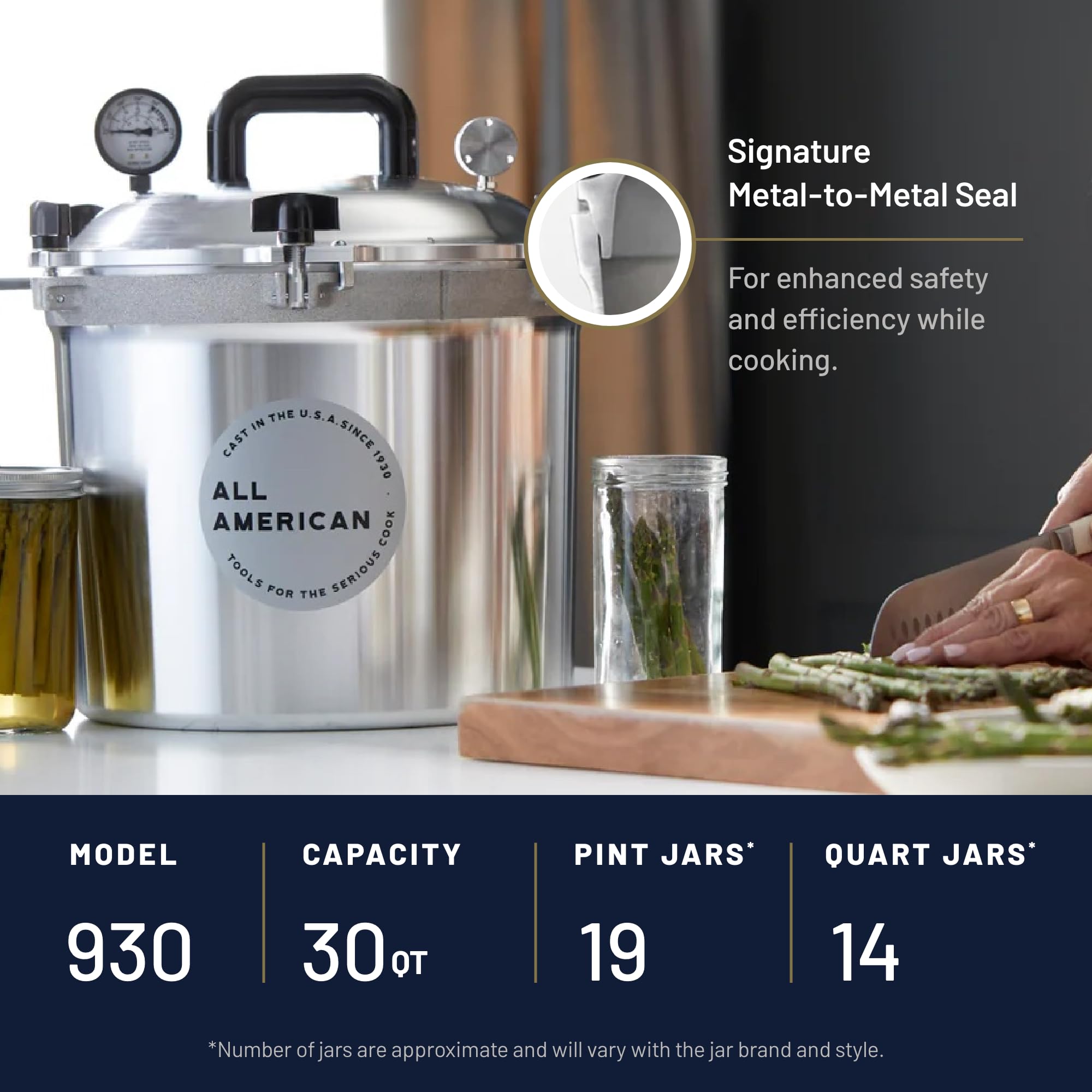 All American 1930: 21.5qt Pressure Cooker/Canner (The 921) - Exclusive Metal-to-Metal Sealing System - Easy to Open & Close - Suitable for Gas, Electric, or Flat Top Stoves - Made in the USA