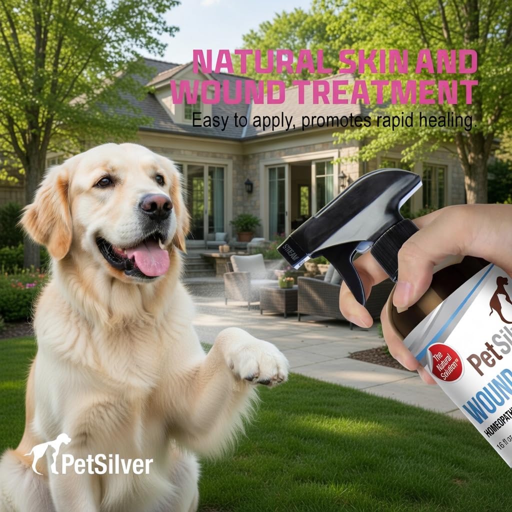 PetSilver Antibacterial Wound & Skin Spray | Dog Hot Spot Treatment & Cat Wound Spray | Chelated Silver Skin Soother for Rashes & Sores | Dog Wound Care & Itch Spray - 4 fl oz