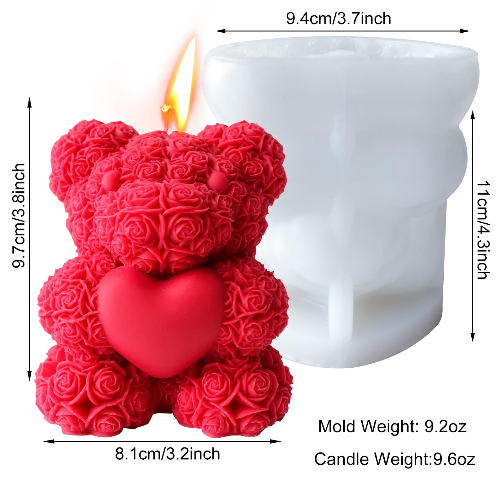 2PCS 3D Rose Bear Wax Candle Mold,Teddy Bear Candle Making Molds,Cute Epoxy Resin Molds,Ornament for DIY Wax Candles Art Craft Cake Chocolate Soap Mold Home Decor Valentine Gifts Birthday Gift