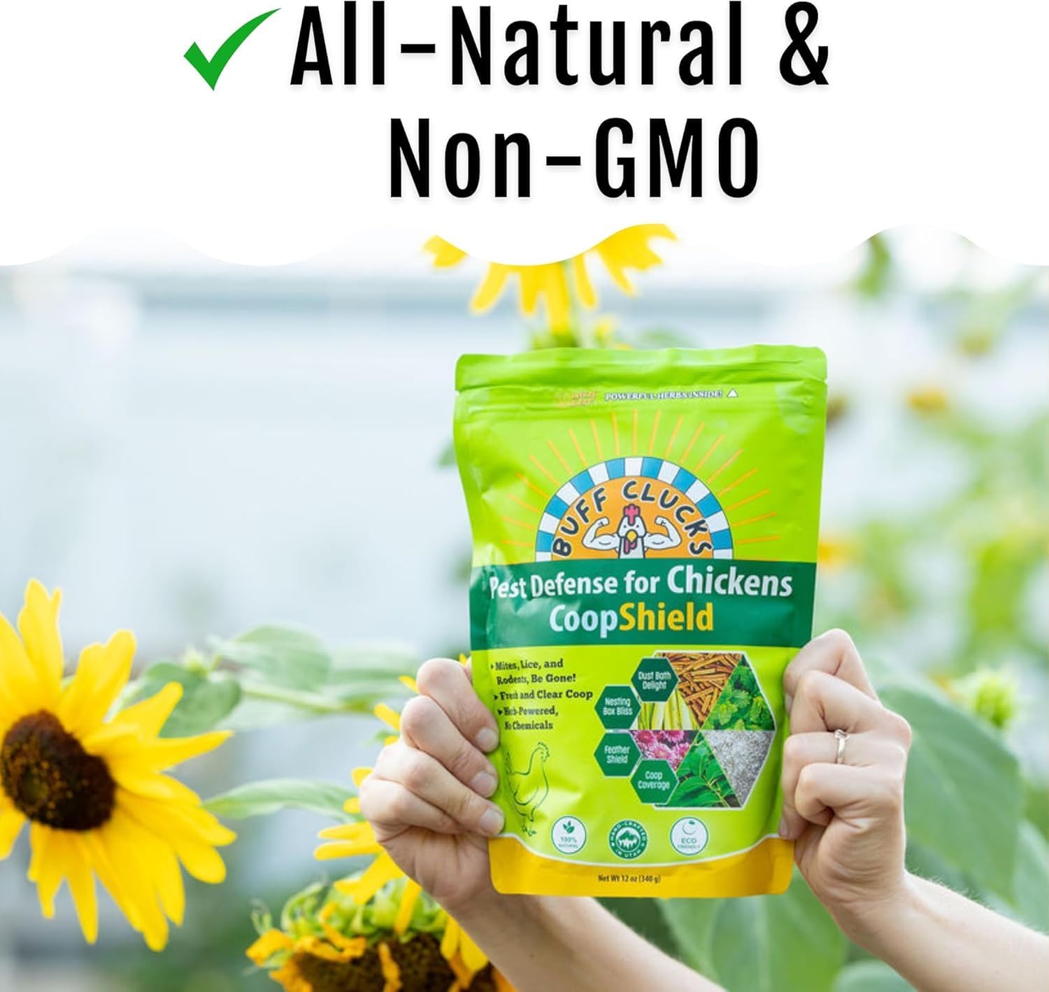 Buff Clucks Dust Bath Herb Blend for Chickens - Keep Feathers Clean & Healthy - Food Grade, Natural Nesting Box Herbs for Bedding, Coop Floor, USA (5 LB)