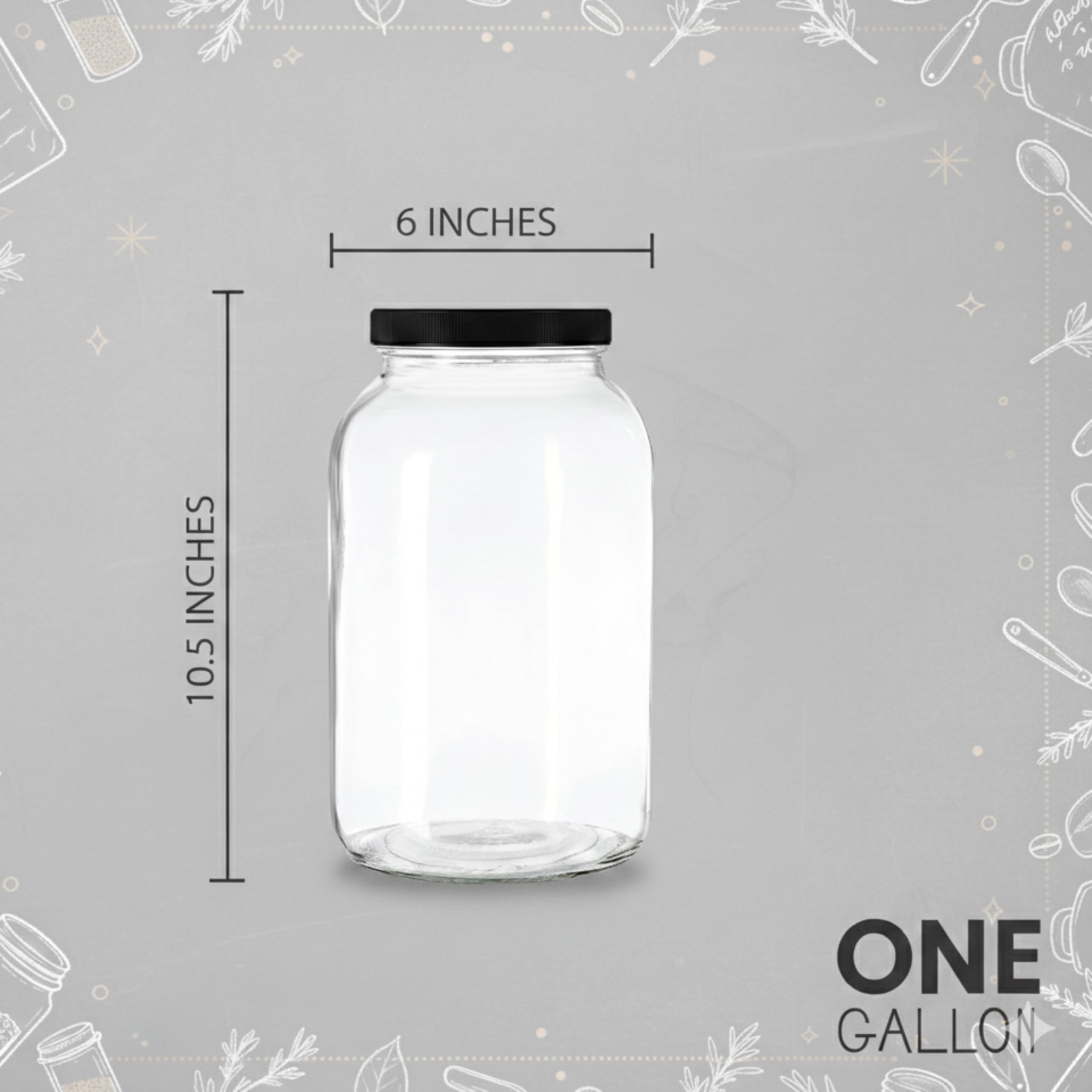 kitchentoolz 1 Gallon Glass Jar Wide Mouth with Airtight Foam Lined Plastic Lid - Large Mason Jar for Fermenting Kombucha Kefir - Storing and Canning (4)
