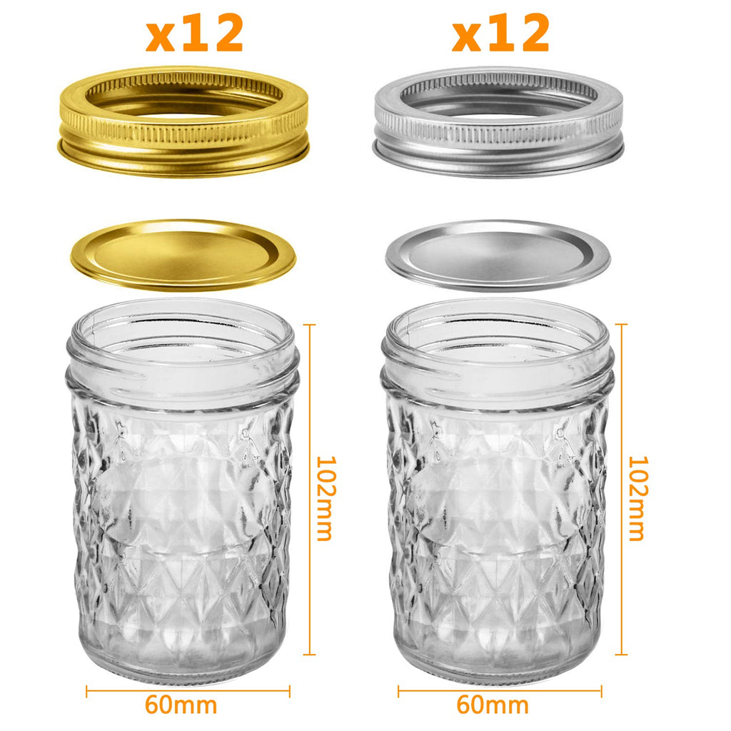 SPANLA Mason Jars 8 oz, 24 Pack Canning Jars 8 oz Half Pint Glass jars with Regular Lids and Bands, Small Mason Jars with Lids Ideal for Jelly Jam Honey Wedding Favors Shower Favors Food