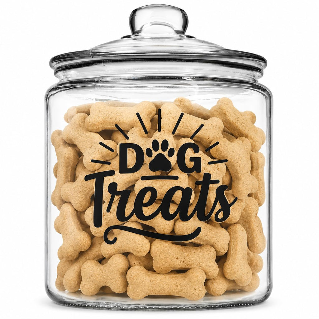 kitchentoolz 1-Gallon Glass Dog Treat Container Airtight – Large Countertop Dog Cookie Jar with Lid for Dog Treat Storage, Decorative Treat Jar & Dachshund Accessories