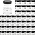 Coloch 40 Pack 1 oz Small Glass Jars with Black Lids, 30ml Empty Glass Cosmetics Container with Inner Liner Refillable Clear Sample Jars for Creams, Lotions, Powders, Skincare, Travelling