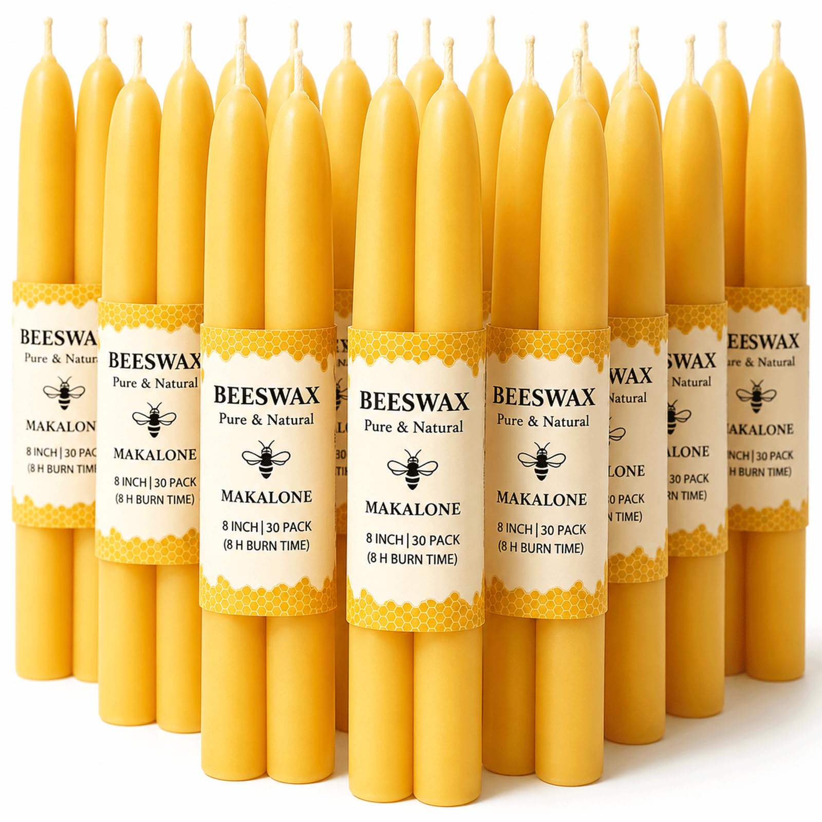 12 Pack Beeswax Taper Candles,8in Dripless Pure Beeswax Candles Non Toxic,8 Hours Long Burning 100% Natural Candle Sticks,Smokeless and Unscented Bees Wax Candle for Home,Prayer,Tall Tapered