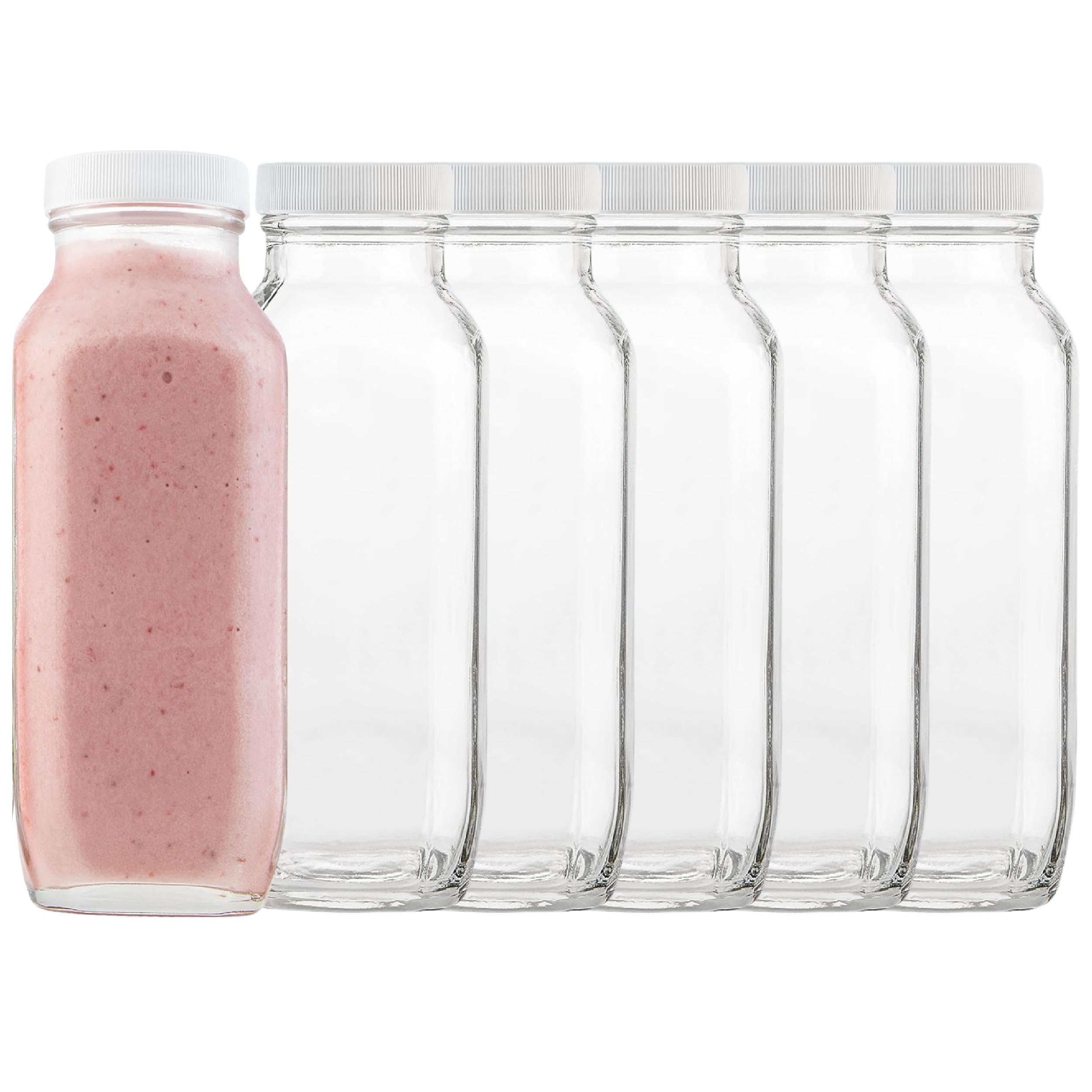 kitchentoolz 16 oz Glass Milk Bottle with Lid - Glass Jars with Airtight Lid used for Milk Container, Yogurt, Smoothies, Juice, Kefir, & Water -2 Pack 16 oz Glass Bottles with Lids