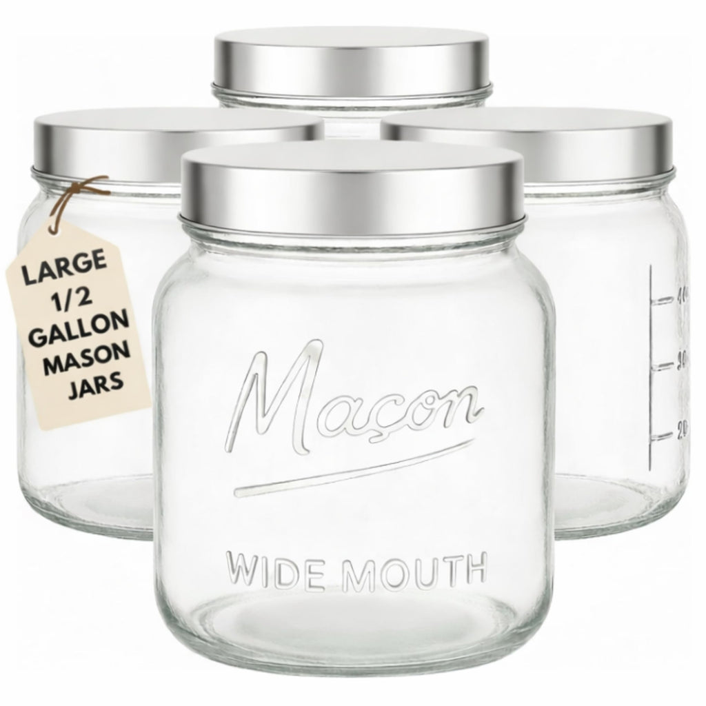 Kitchentoolz 64 oz Mason Jars Wide Mouth 2-Pack – Half Gallon Glass Jar with Lid – 1/2 Gallon Large Mason Jars with Lids for Food Storage, Canning, and Fermenting
