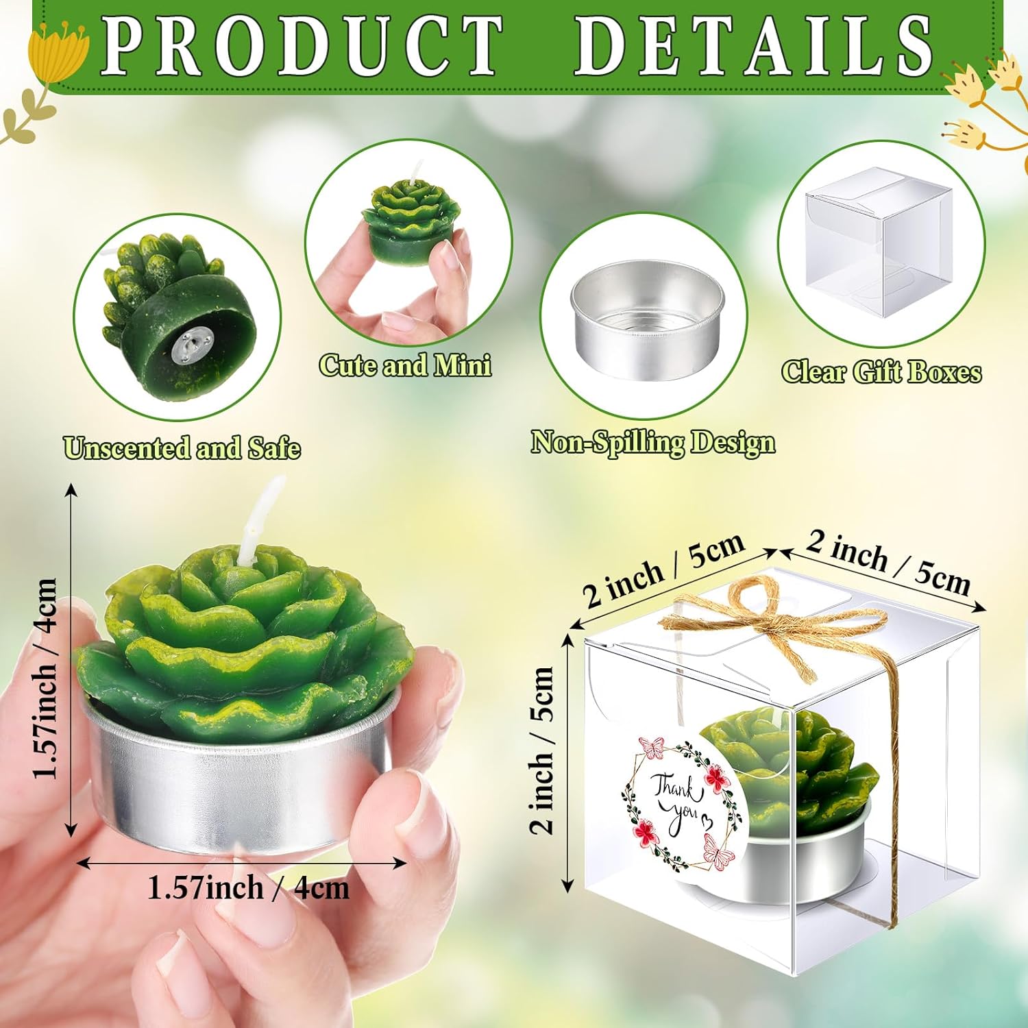 Qunclay 12 Sets Succulent Cactus Candle Party Favor Mini Succulent Tealight Candle Gift Smokeless for Wedding Graduation Birthday Party Anniversary Celebration Spa Home Decor