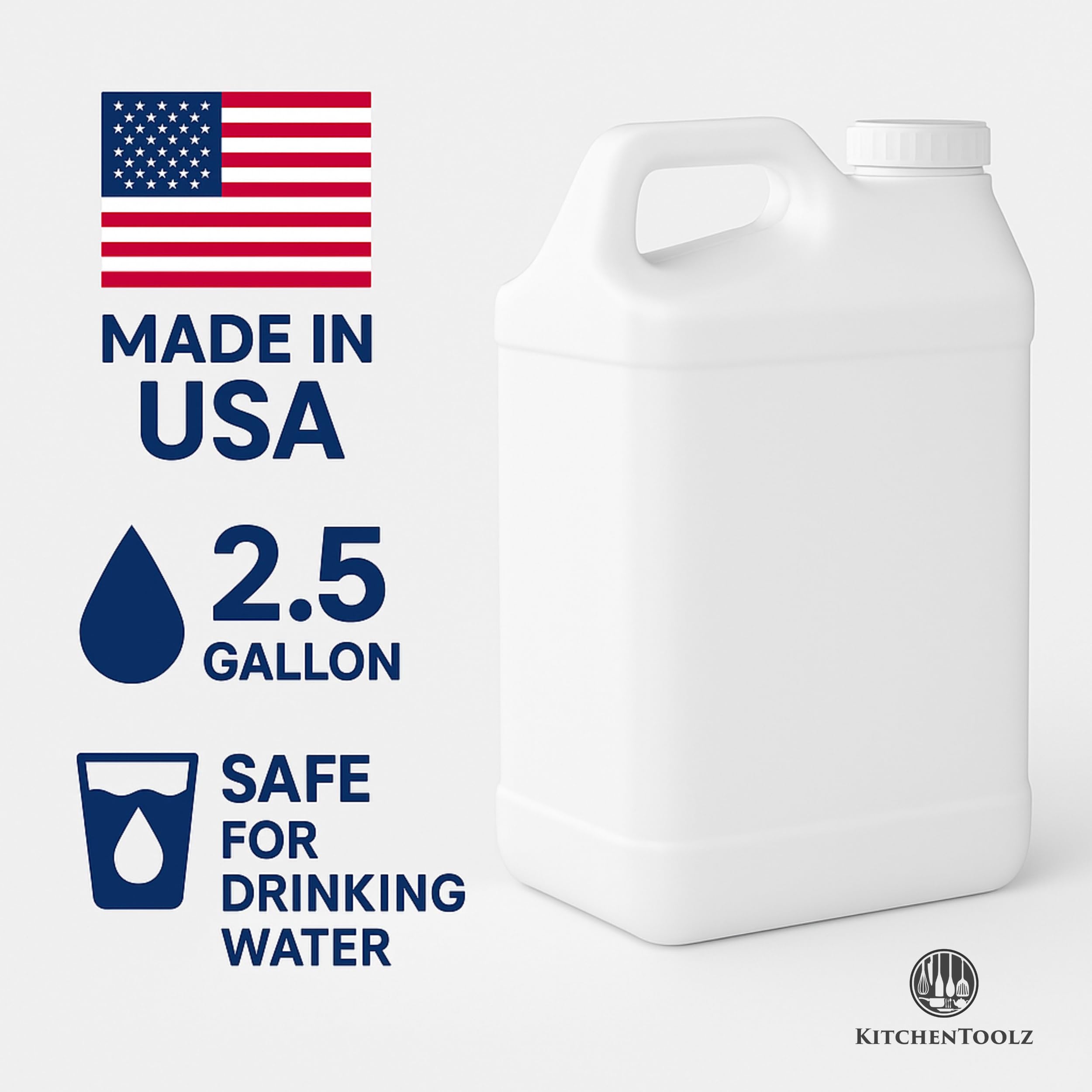 kitchentoolz 2.5 Gallon Water Jug – Water Container Heavy-Duty HDPE Carboy for Automotive Used Oil Container & Liquid Storage – 10 Liter Water Jugs with Secure Lid – Made in USA